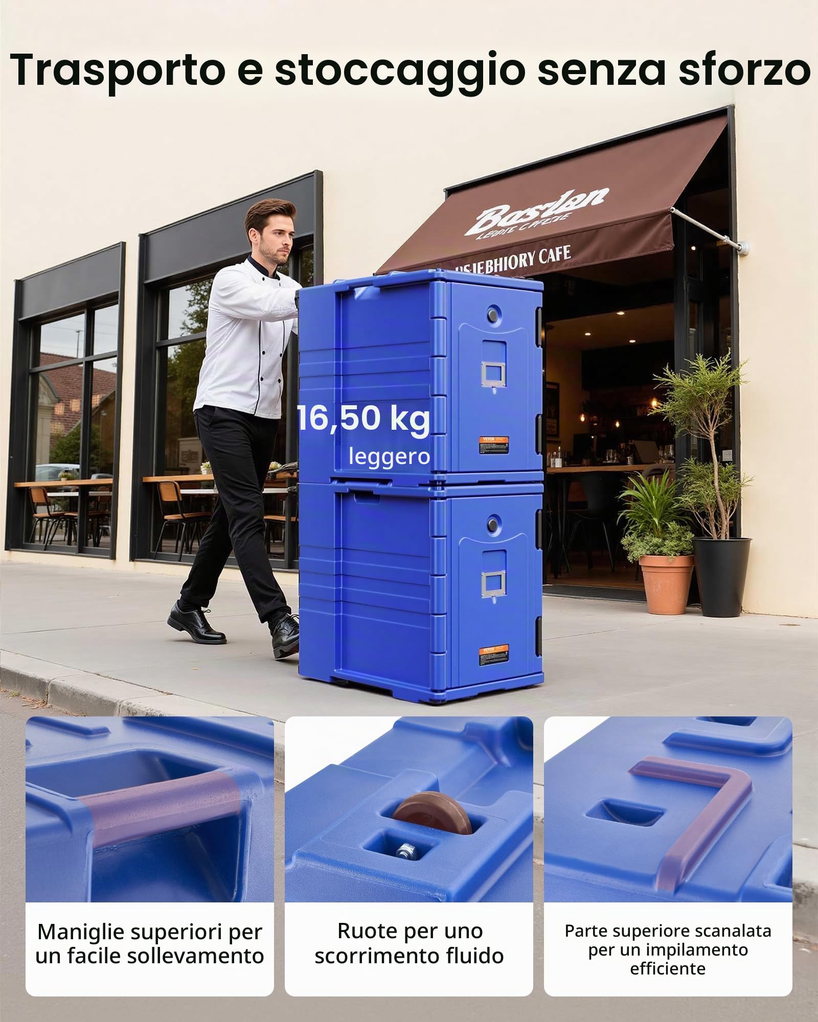 VEVOR Contenitore Riscaldato per Alimenti Ristorazione 90L, Contenitore per Alimenti con Doppie Fibbie Maniglie, Contenitore Isolato per Trasporto Alimenti per Ristorante Catering Eventi Feste, Blu