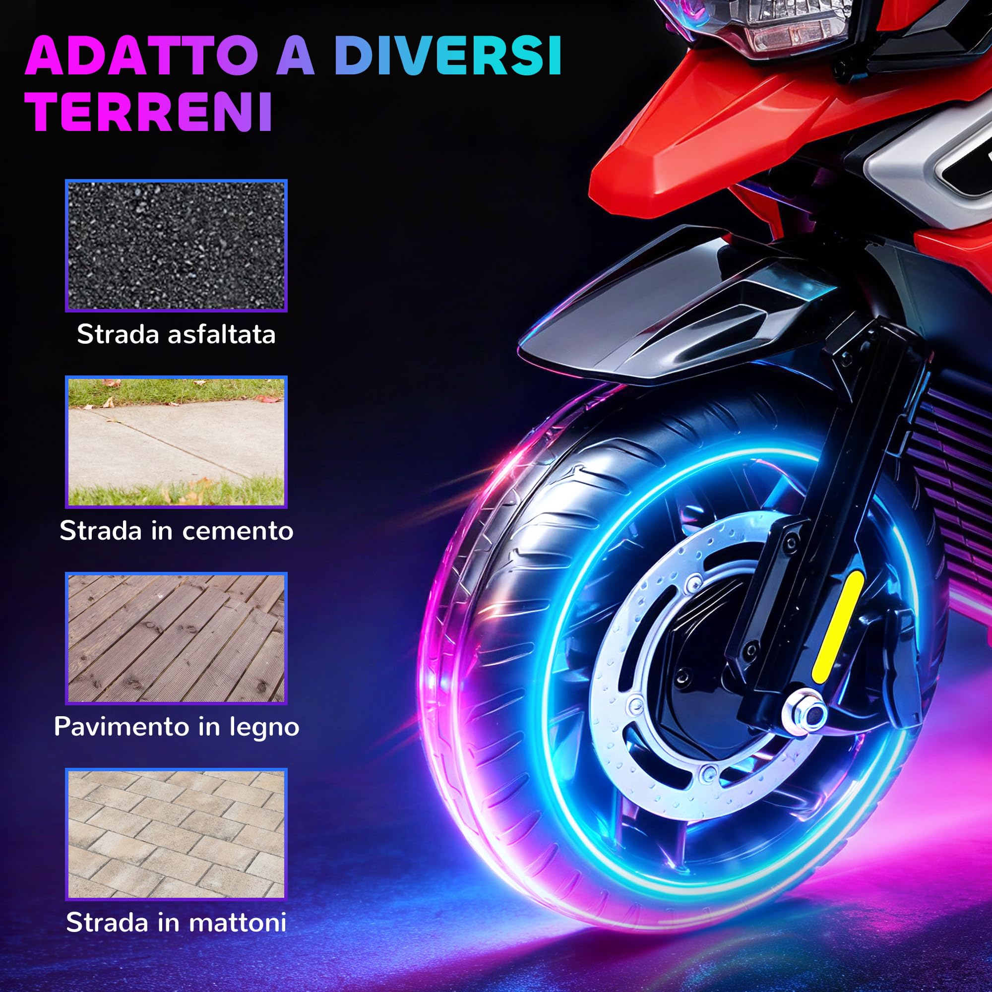AIYAPLAY Moto Elettrica per Bambini 18-36 Mesi, 6V Motorino Elettrico per Bambini con Rotelle Rimovibili, Fari, Musica, 2.4 km/h Mini Moto con Fanale, Max 30kg, Rosso