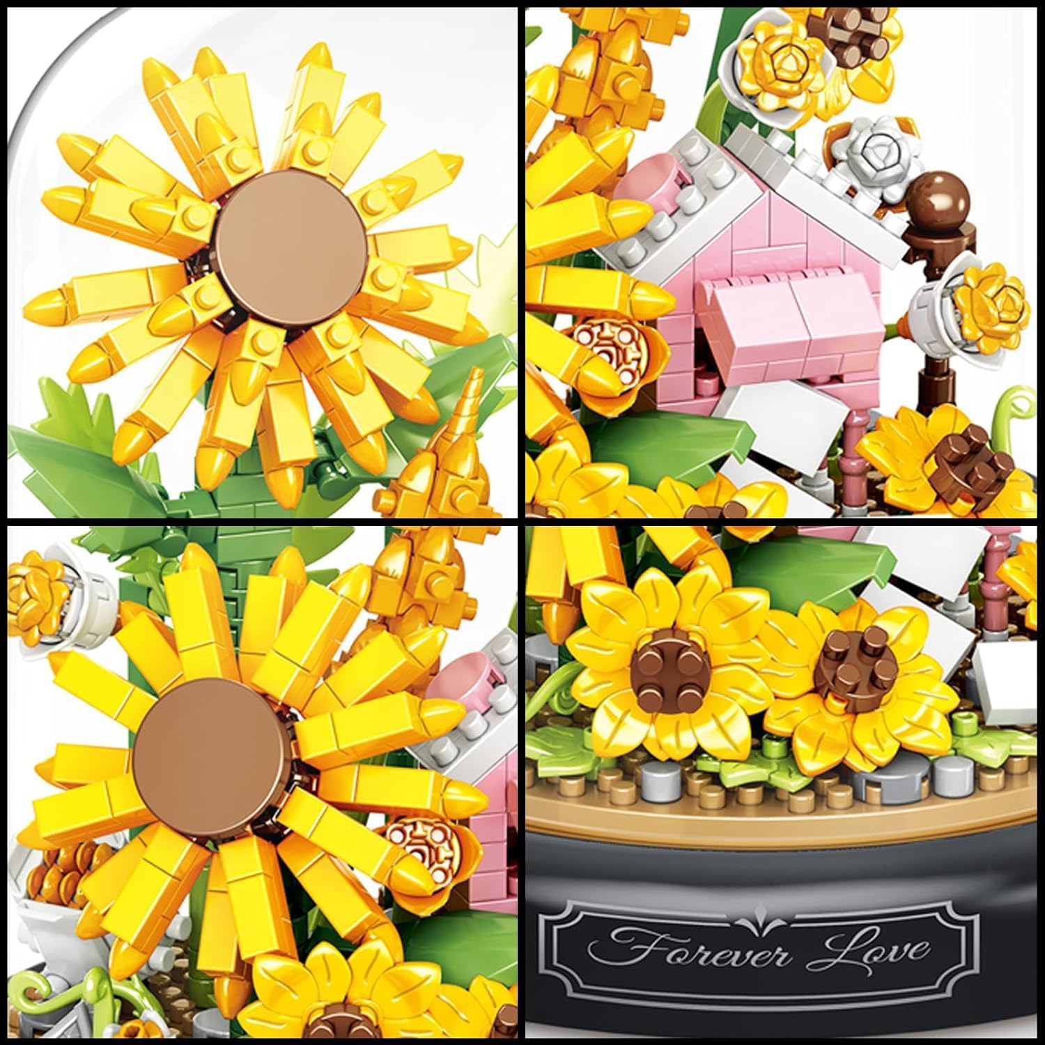 Flower Bouquet Building Block Set, DIY Artificial Flowers Building Kit with Dust Cover - Image 2