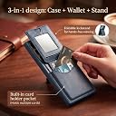 amazon basics Premium Vegan Leather Back Cover with Card Holder and Integrated Mobile Stand for Samsung Galaxy S24 Ultra 5G – Slim Shockproof Wallet Case with Geometric Stitching [Blue] gallery image