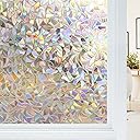 Haton Window Privacy Film, Stained Glass Rainbow Film Decorative Window Clings, Static Cling Sun Blocking Stickers Decals Coverings Tint for Home Heat Control, Non-Adhesive 17.5" x 78.7"
