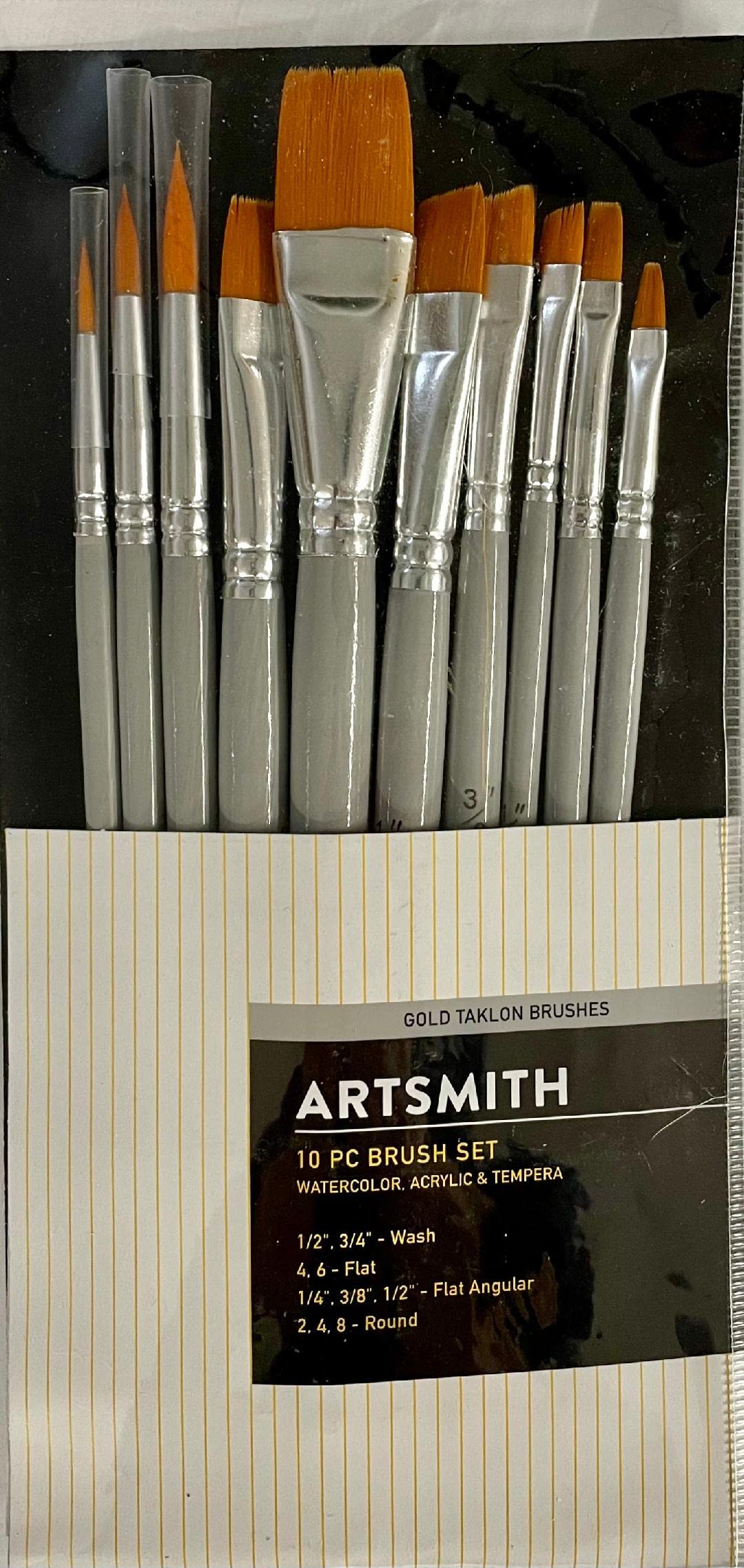 Pinceaux Taklon dorés Artsmith 1825-3526 | Lot de 10 pour acrylique et aquarelle