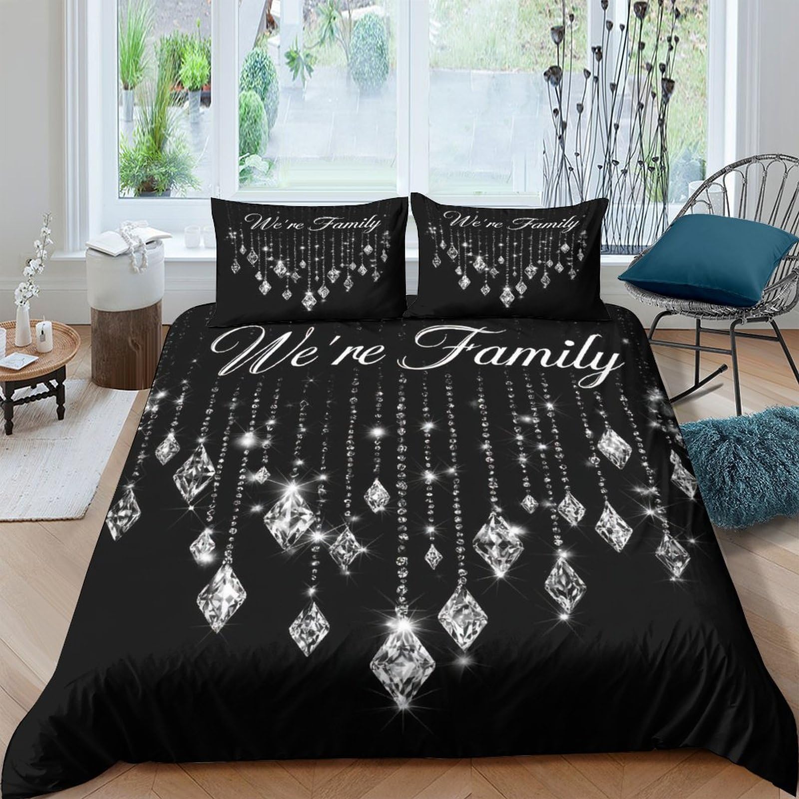 Ctjqhvkz Style-7 3D Printed Crystal Pendant Fitted Sheet Microfiber Black We're Family Bed Cover For Bedroom Guest Room Decor Single（135X200cm）