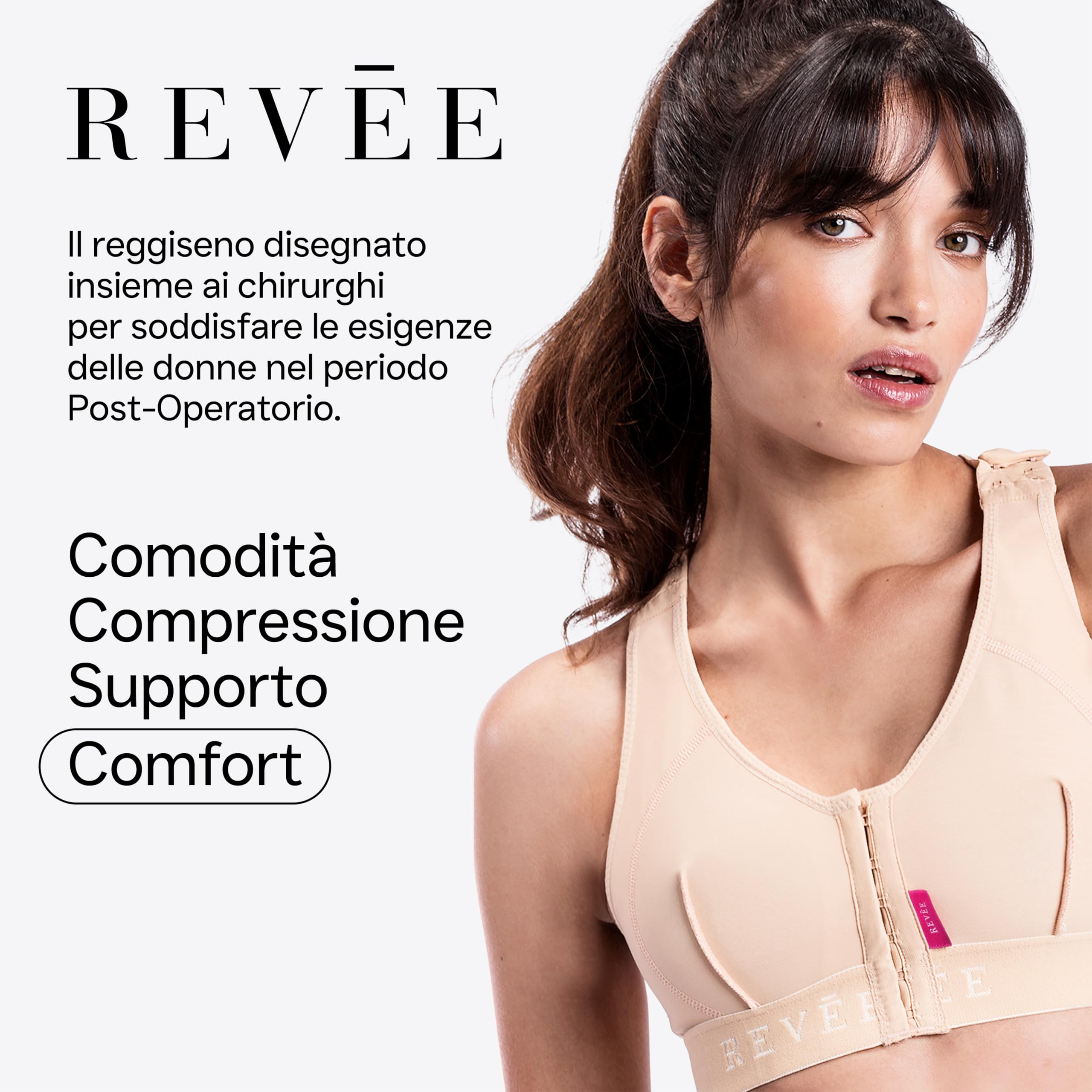 REVÉE Reggiseno Post-Operatorio - Reggiseno Donna a Fascia per Mastoplastica Additiva, Riduttiva, Sostituzione Protesi, Oncoplastica, Quadrantectomia - Bra Laetitia