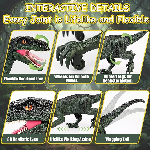 Remote Control Dinosaur, Dinosaur Toys for Kids 3-5, 5-7, 2.4GHZ, Walking,Rechargeable, 3D Eyes, 3 Sound Effects, Demo Function, Interactive Dino with Light Roar Spray (Large)