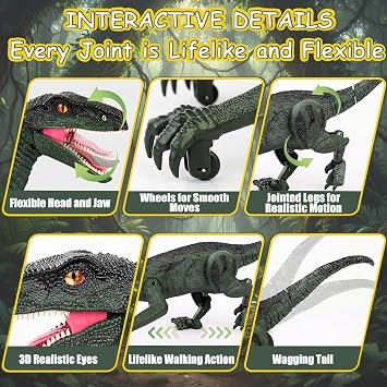 Remote Control Dinosaur, Dinosaur Toys for Kids 3-5, 5-7, 2.4GHZ, Walking,Rechargeable, 3D Eyes, 3 Sound Effects, Demo Function, Interactive Dino with Light Roar Spray (Large)