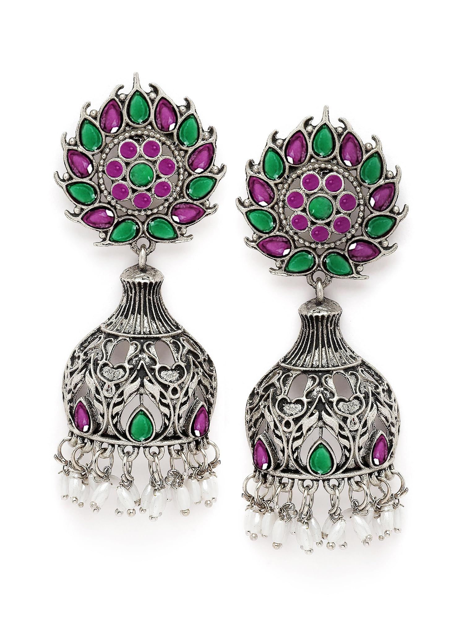 Karatcart Oxidised Silver Purple & Green Stone Drop Earring for Women (B0CJVBLR7R) Amazon Price History, Amazon Price Tracker