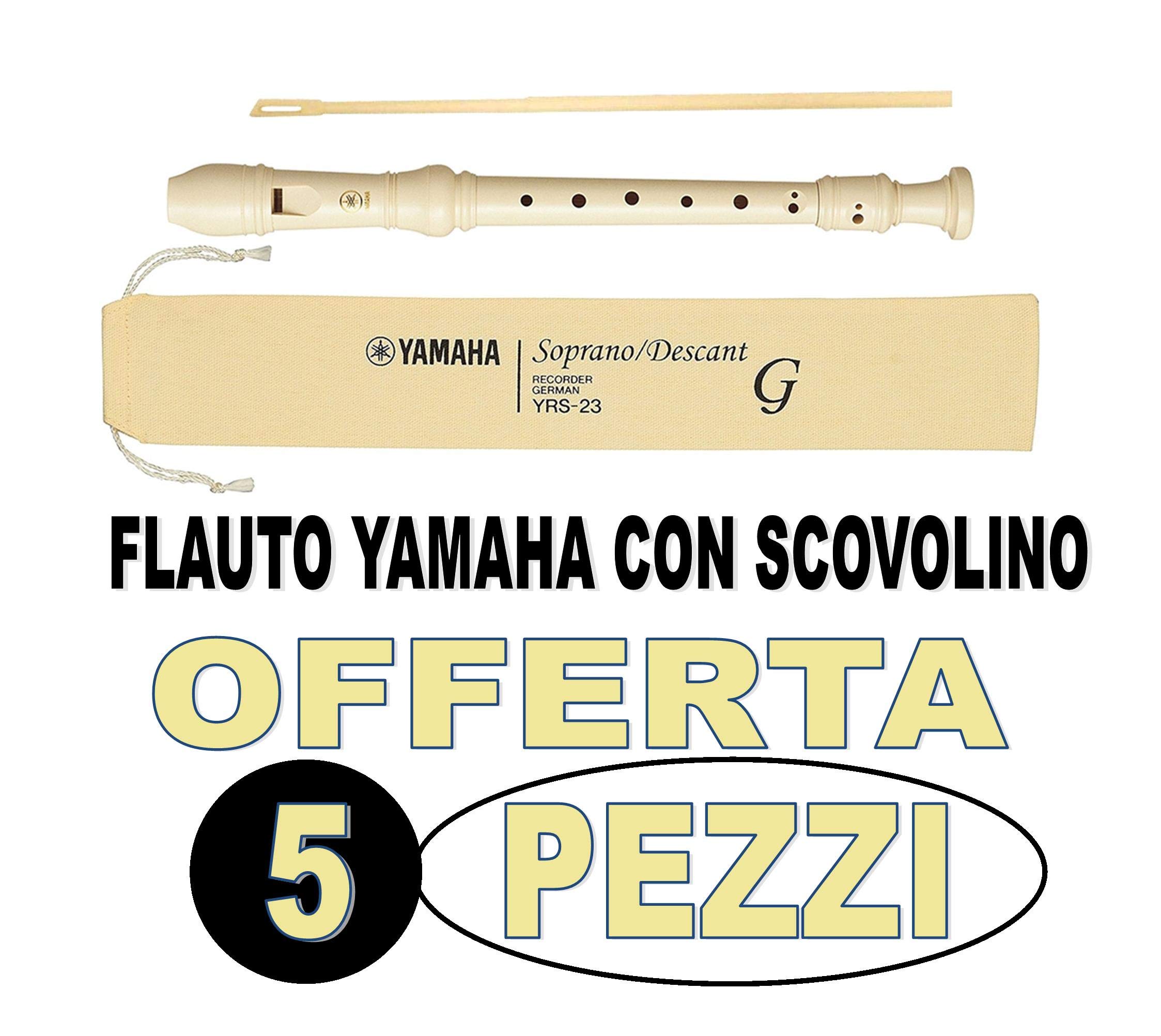 YAMAHA YRS23 5 Flauti CON SCOVOLINO e custodia - Flauti Didattici Dolci Soprano Bundle Speciale Scuola