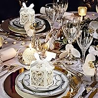 Vista 2 de COTOPHER Cajas cortadas con láser, 100 cajas de regalo de agradecimiento, cajas de regalo de boda, cajas de dulces de encaje para bodas, despedidas