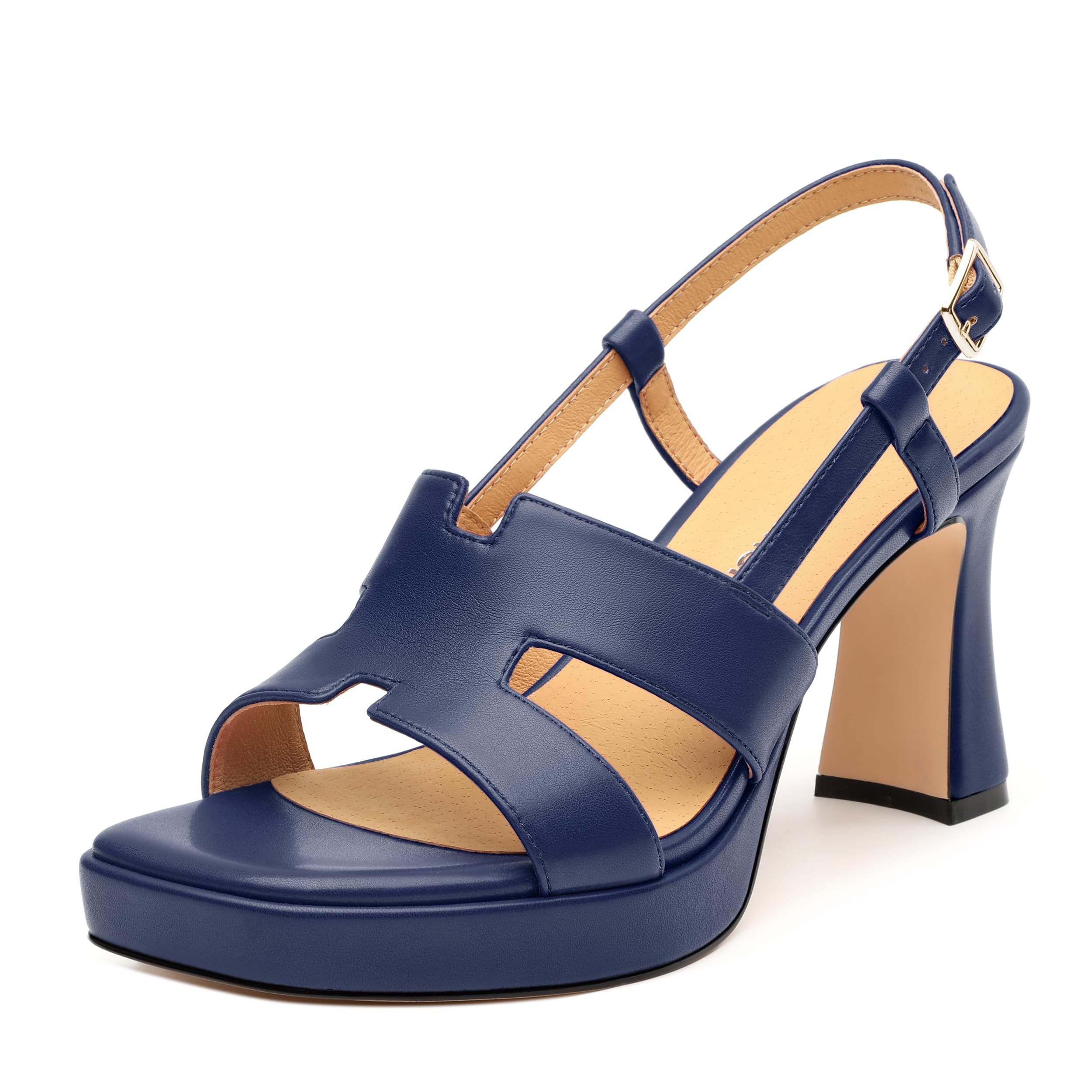 ROSERWISH Womens Platform Heeled Sandals, Open Square Toe Chunky Heels, Strappy Sandals for Women, Leather Insole Dress Shoes for Prom Weeding Bride