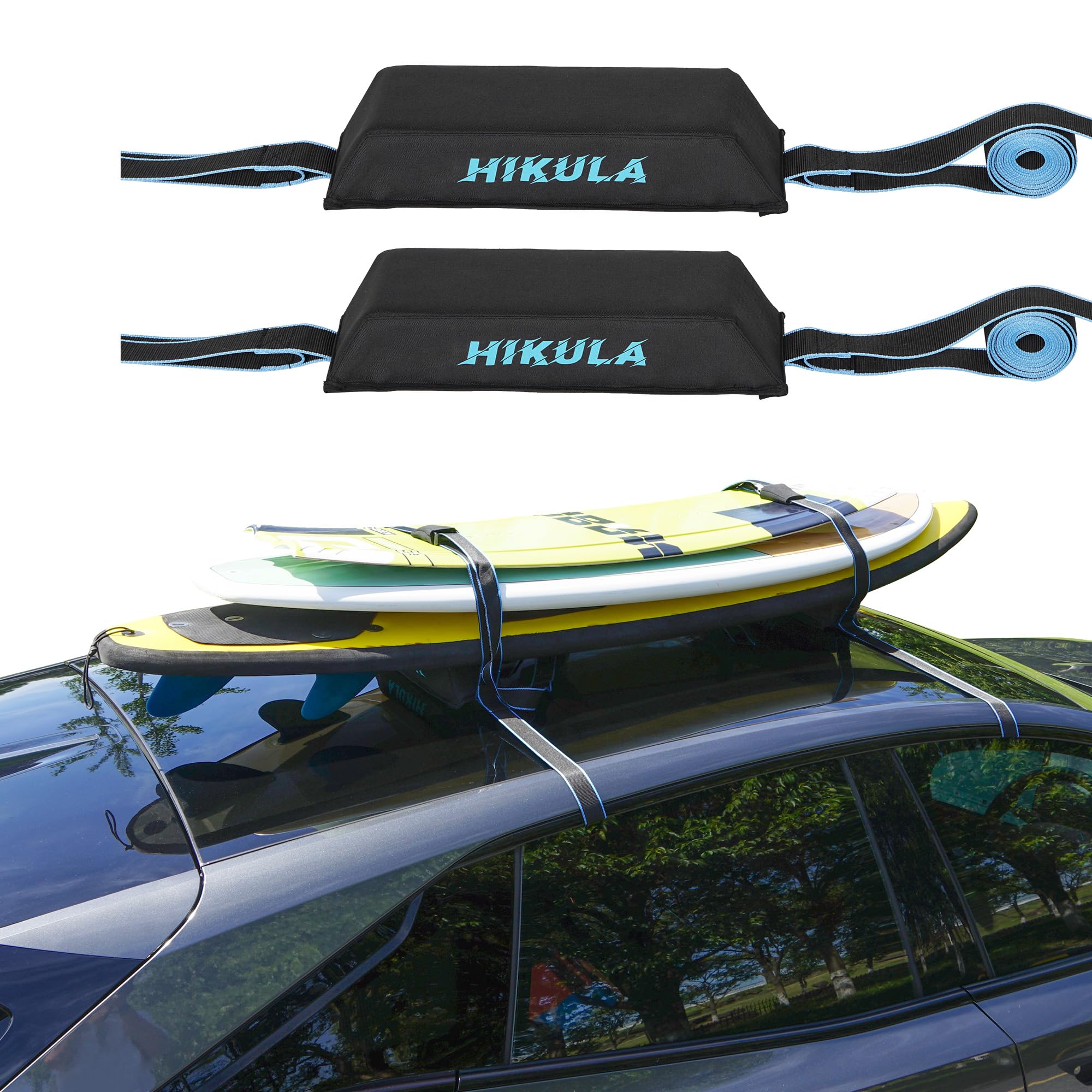 Surfboard Roof Racks - Premium Surfboard Car Rack Padded Systems for Surf Board Paddle Board &amp; SUP, No Scratch Buckles and Extra-Wide 1.5 in Straps, Easy Setup Any Car, Carries up to 3 Boards