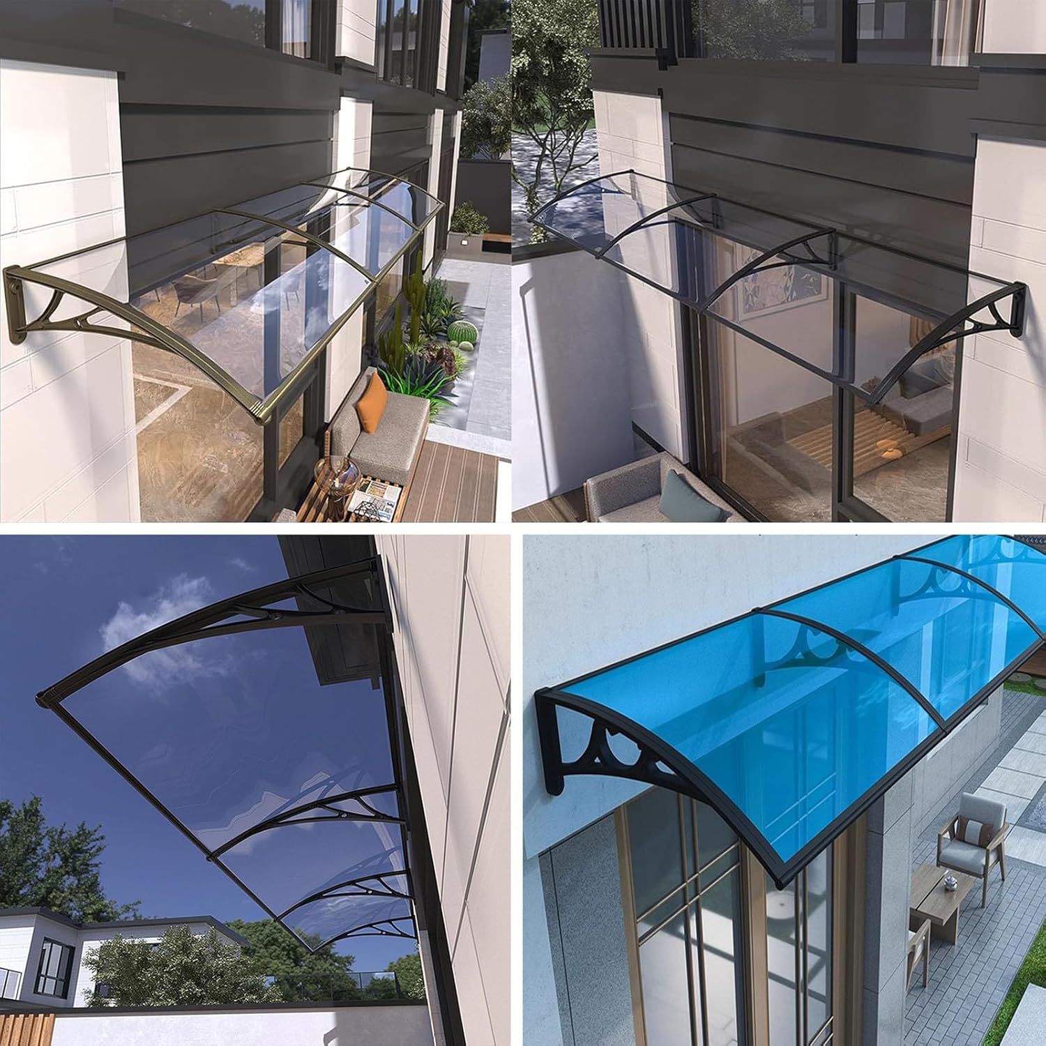 Door Window Awning Canopy, Sun Shetter Canopy Cover Maintenance-Free, Outdoor Polycarbonate Front Door Window Awning Patio Cover Canopy Snow Rain Protection