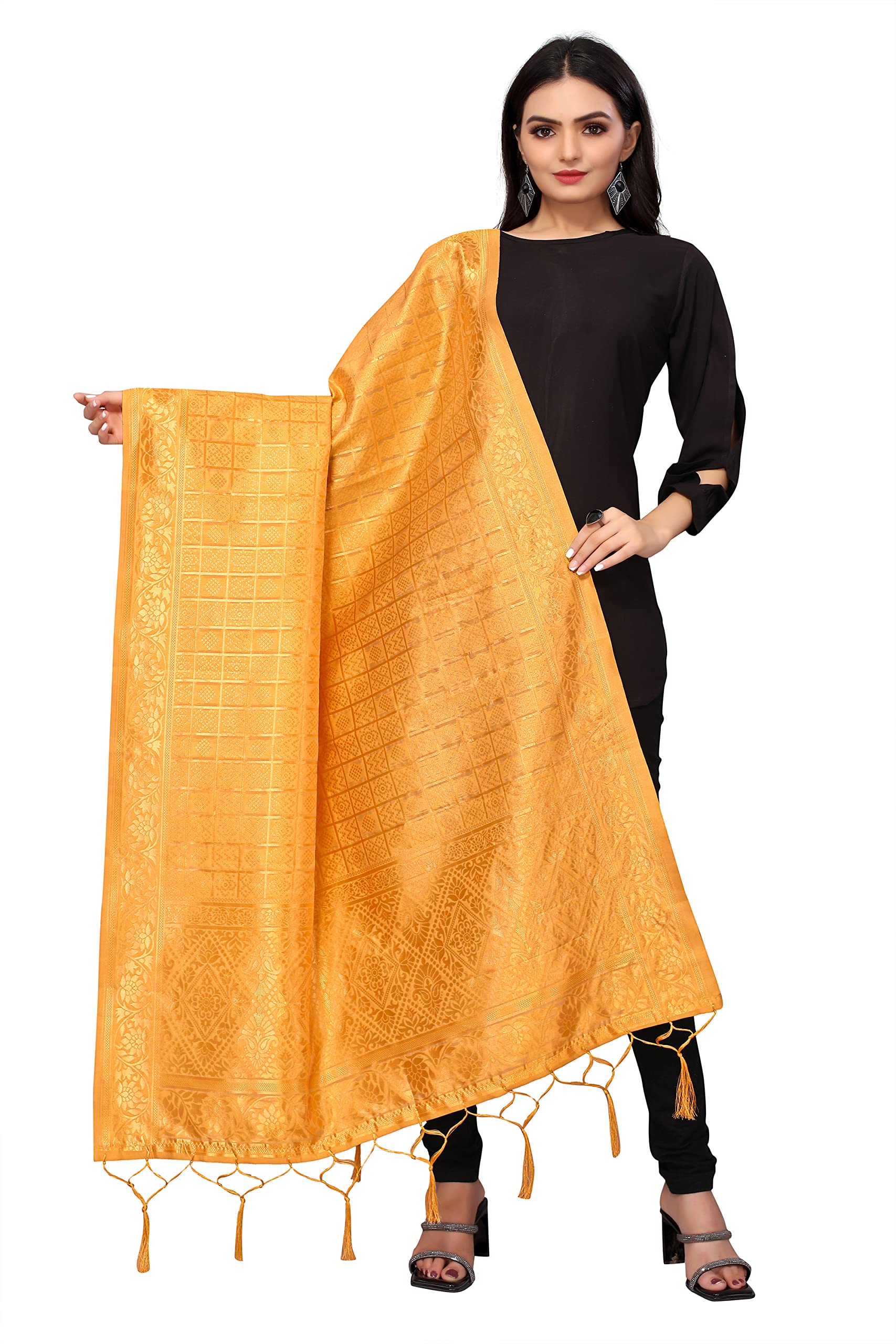 JaanviWomen's Indian Traditional Bandhani Silk Dupatta with Zari Work