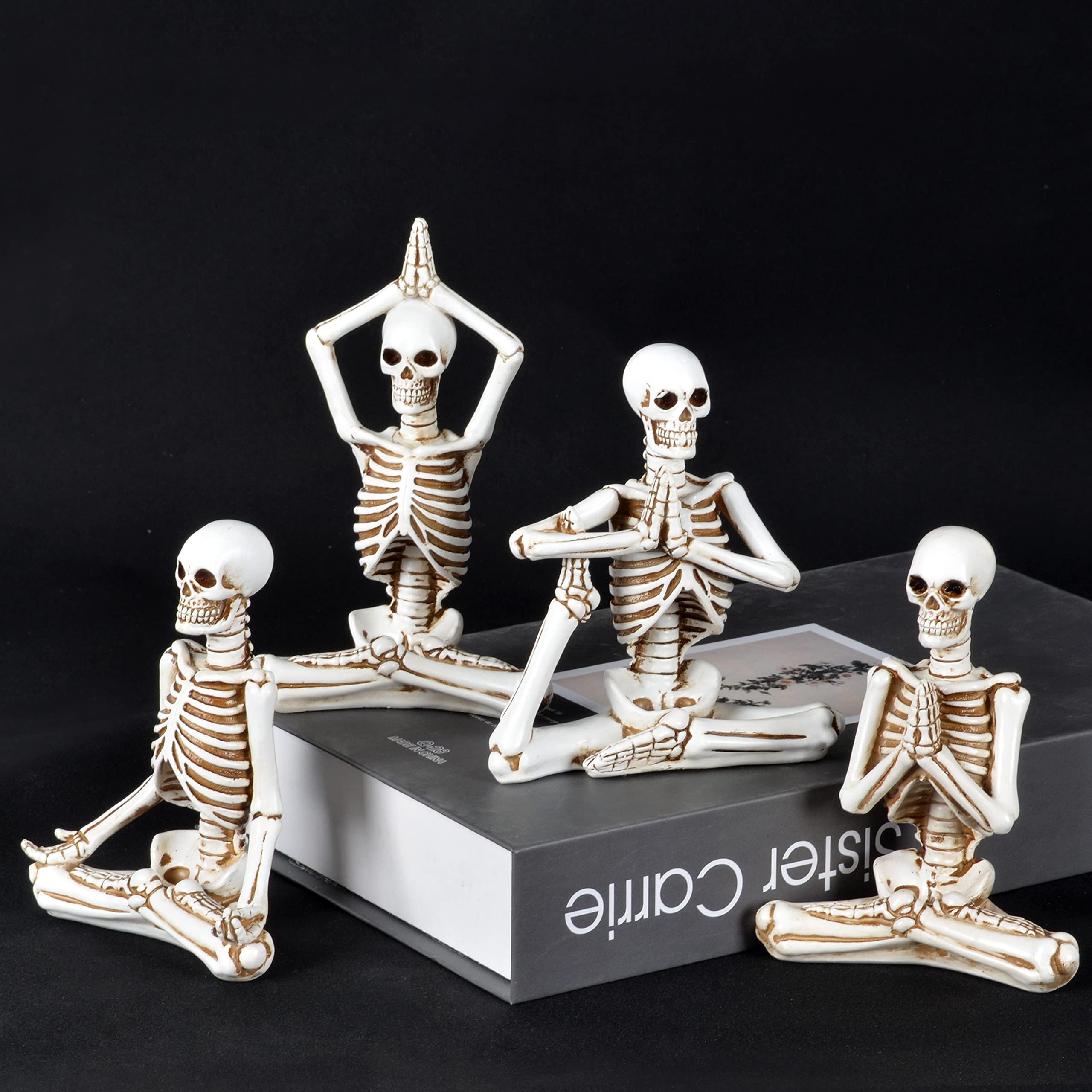 JORAE Yoga Skeletons Statue Set of 4 Bone Stretchers Halloween Figurines Medi...