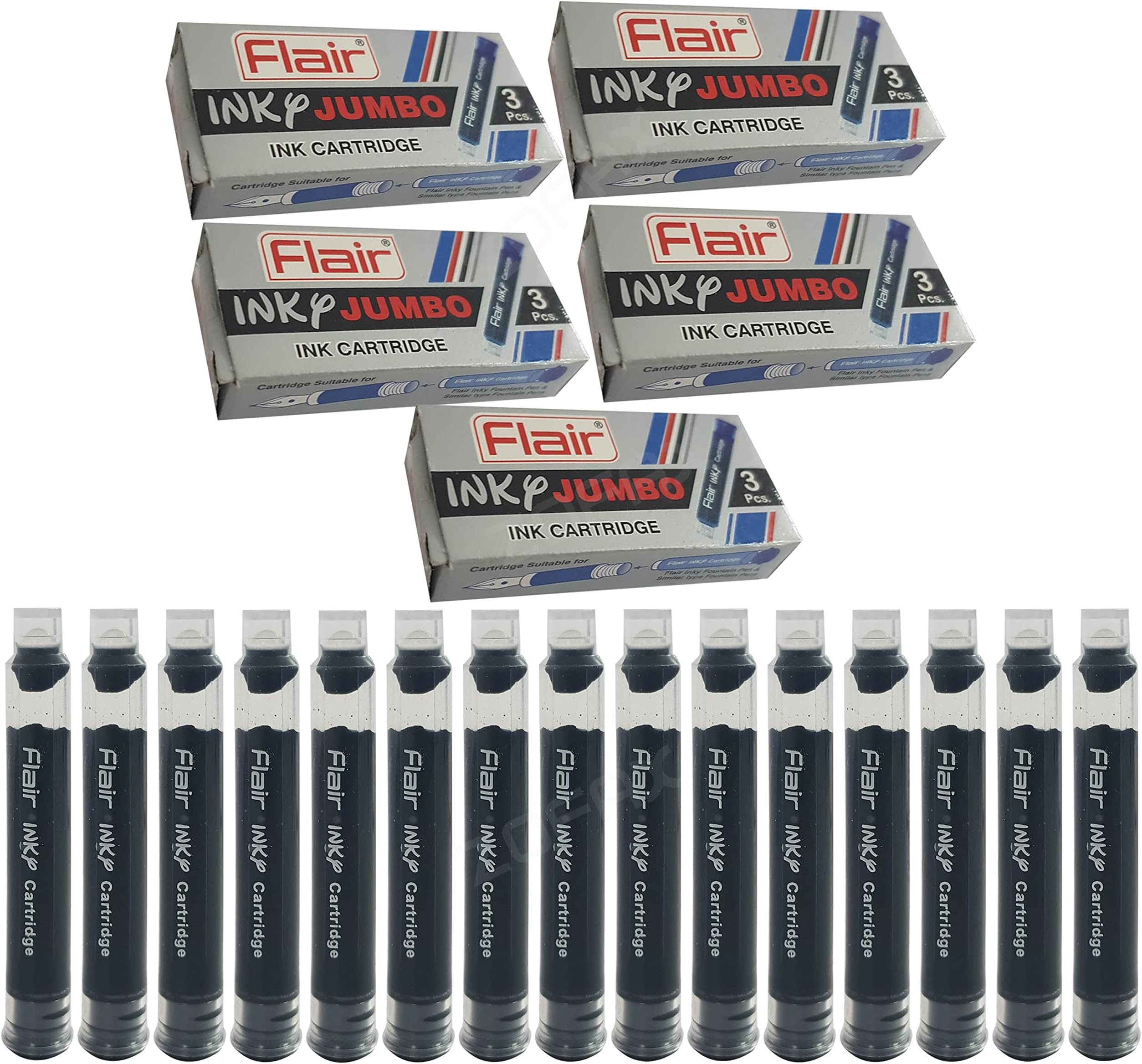 15 x FLAIR Inky Jumbo Fountain Pens Standard Black Ink Cartridges Refills Amazon.co.uk