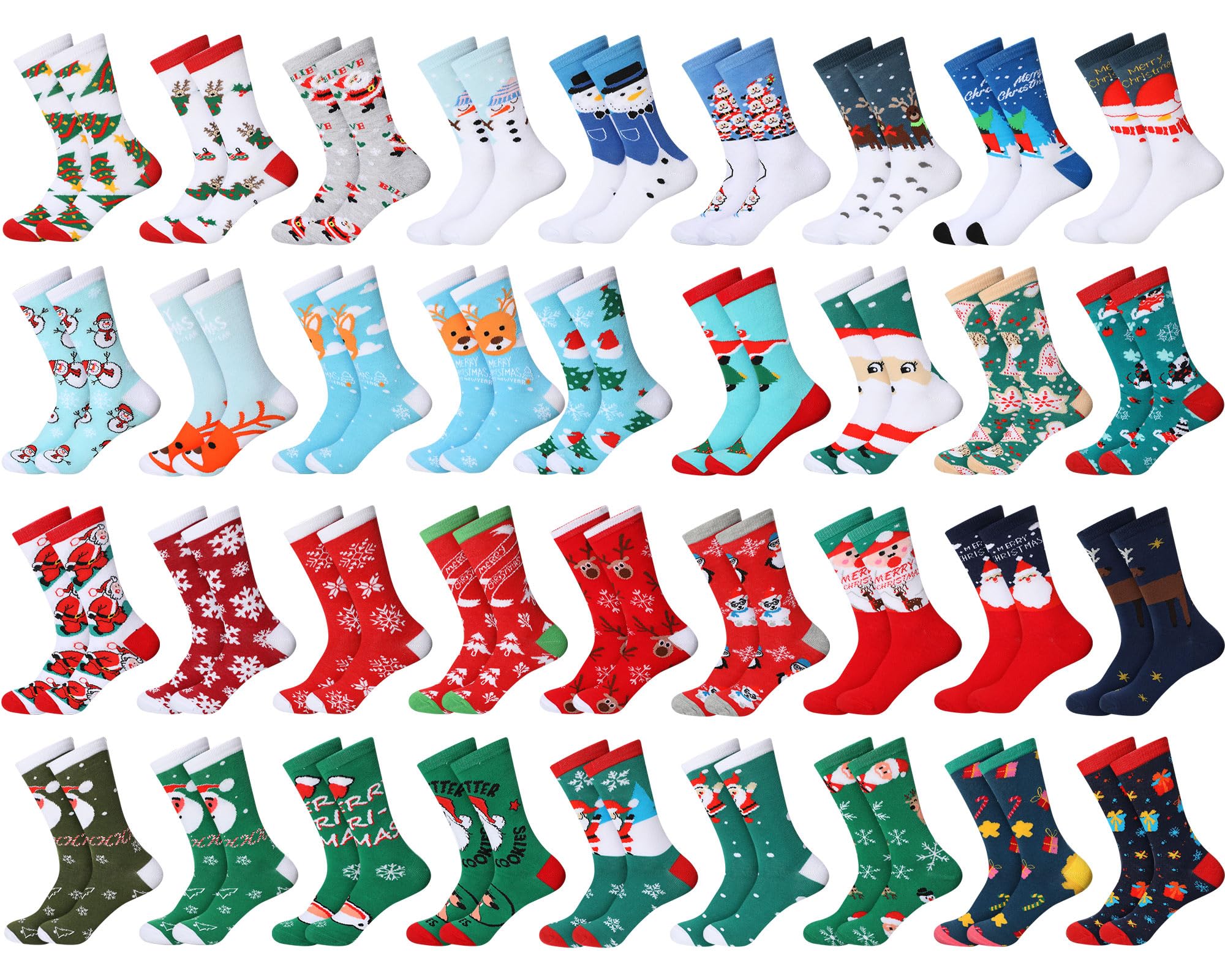 Handepo 36 paia di calzini natalizi alla rinfusa calzini natalizi in morbido cotone set di calzini natalizi caldi da donna divertenti calzini natalizi