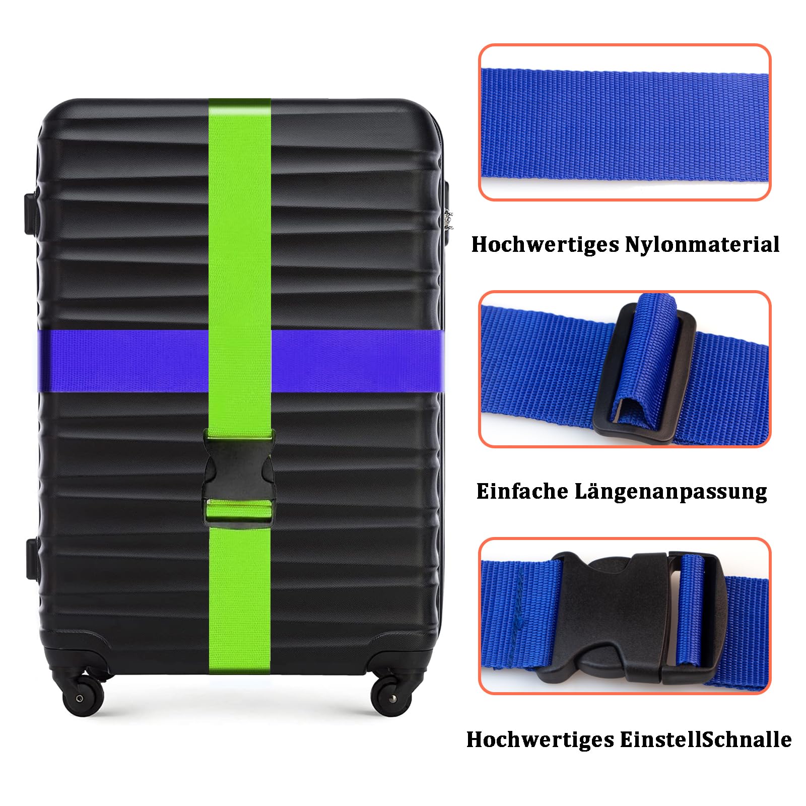 KAMACA 4er Set Koffergurt Mit Namensschild – Robust, Verstellbar & Wiederverkennbar