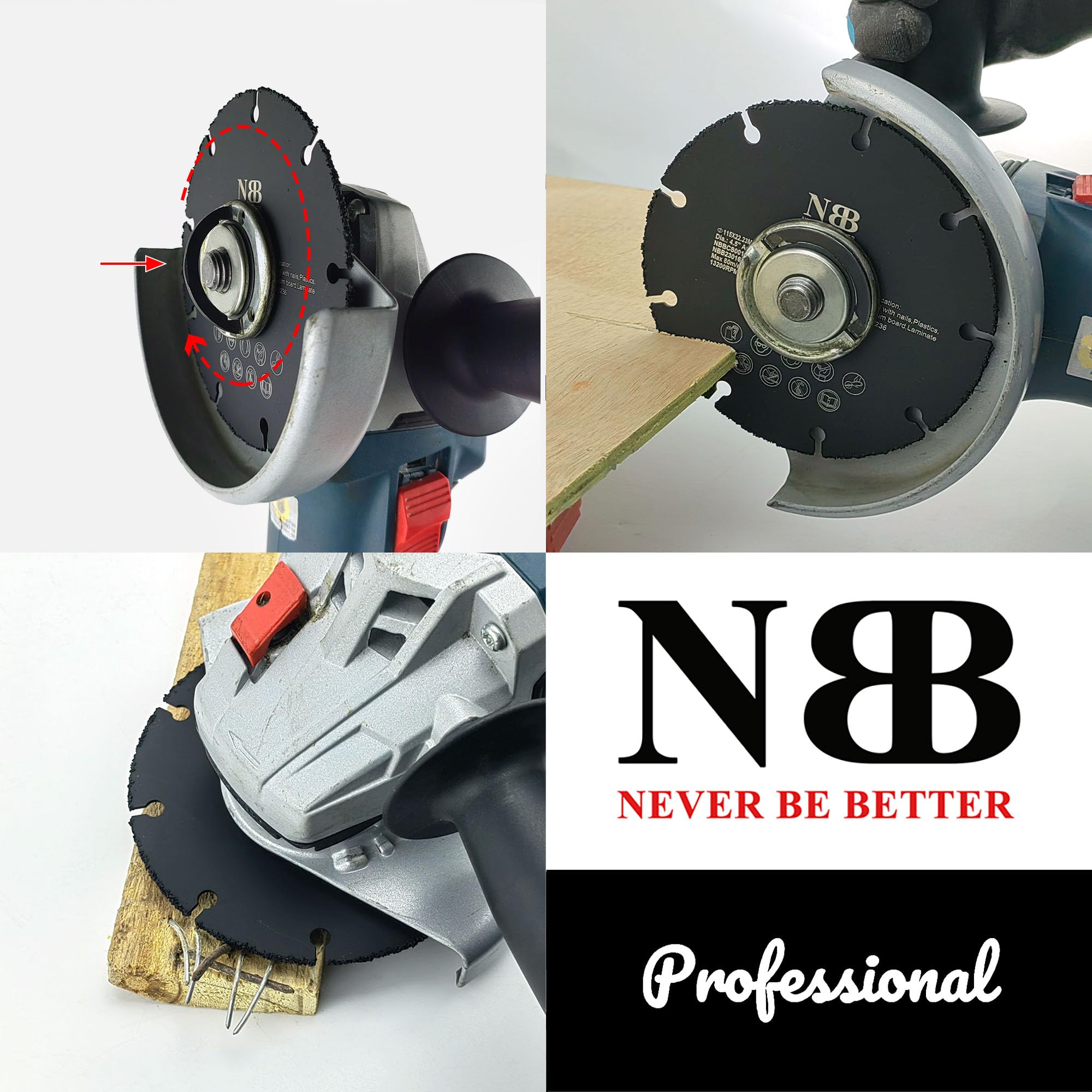 NBB Disco de corte de carburo para corte en madera con clavos laminado plástico y placa de yeso perfiles de aluminio hoja de carbur sierra de carburo de tungsteno para Amoladora fácil uso (10, 76mm)