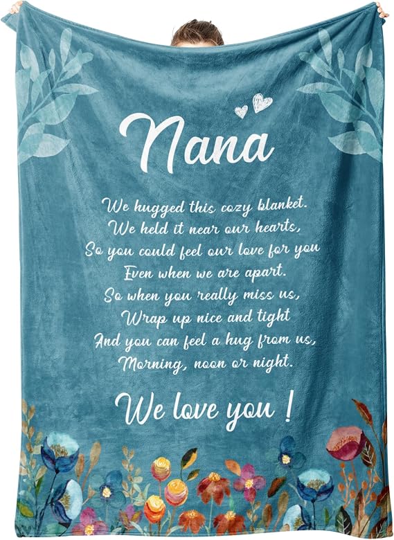 Afterprints Nana Gifts, Blanket with Flowers & Letter Print, Mothers Day, Birthday Gifts for Nana from Grandkids, Soft Throw Blankets 50 x 60
