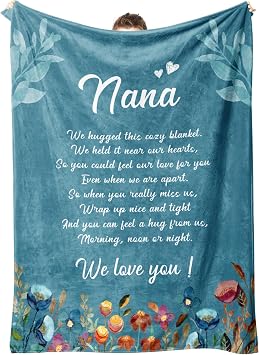Afterprints Nana Gifts, Blanket with Flowers & Letter Print, Mothers Day, Birthday Gifts for Nana from Grandkids, Soft Throw Blankets 50" x 60"