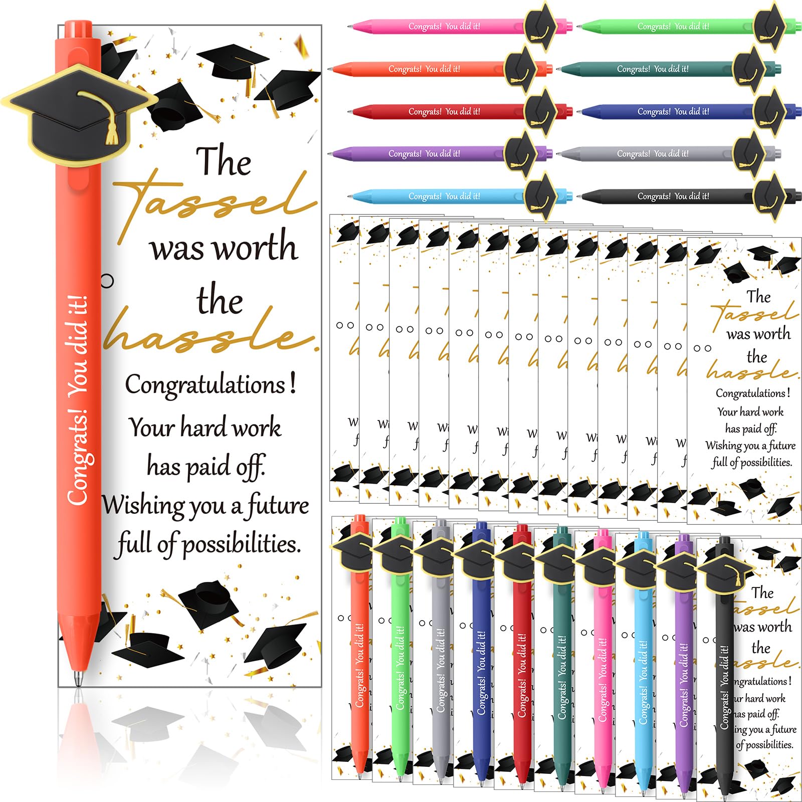 MotiMind 50 Sets Graduation Gifts Class of 2026 Bulk Graduation Party Favor Cap Ballpoint Pen With Motivational Greeting Cards Party Favors for