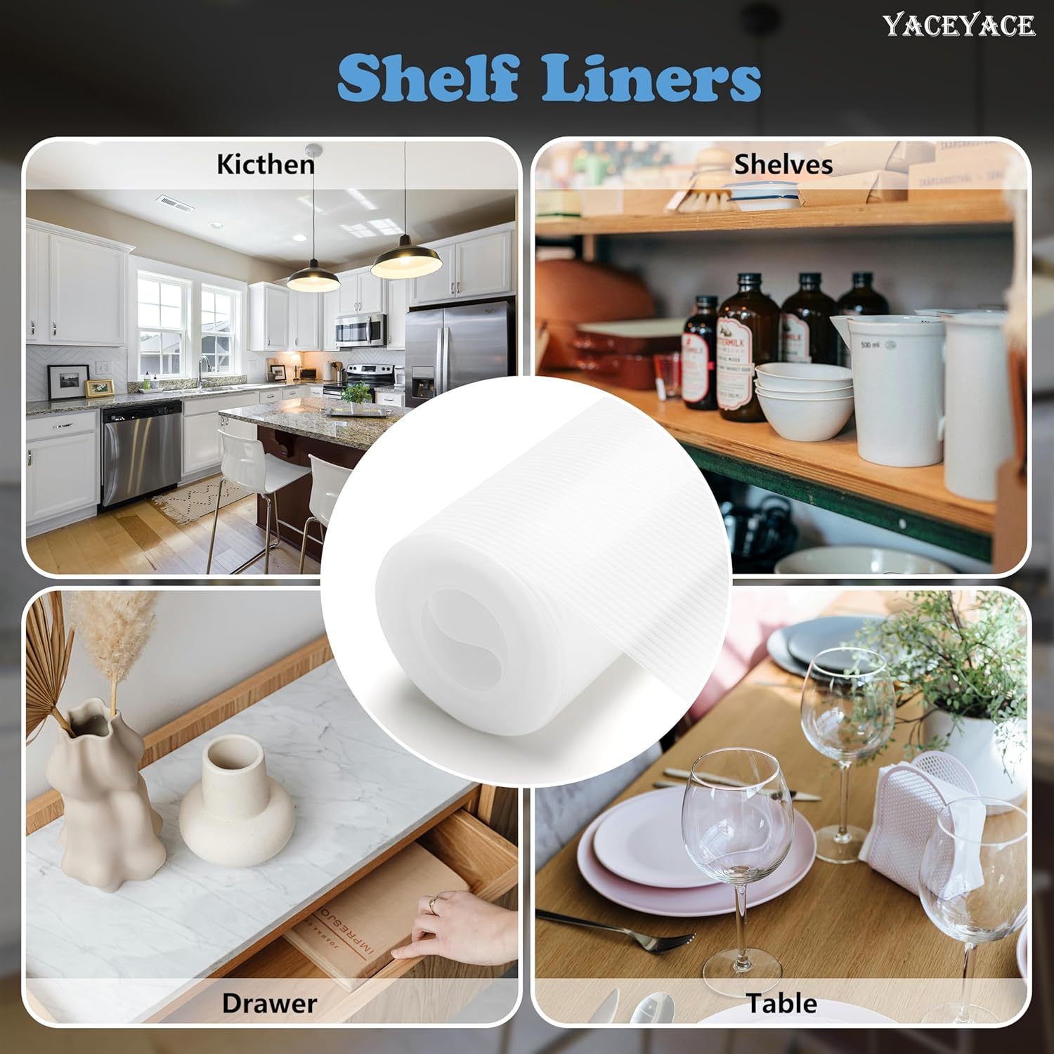 Shelf Liners for Cabinets and Drawers, 17.7 in x 20FT Drawer Liner, Non-Slip, Non-Adhesive Waterproof Mats for Protection Desk, Table