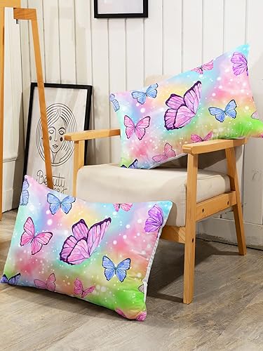 Miniatura 4 de Datura home - Juego de sábanas bajeras y sábanas encimeras, 4 piezas, colorido juego de ropa de cama con estampado de mariposas arcoíris con 1