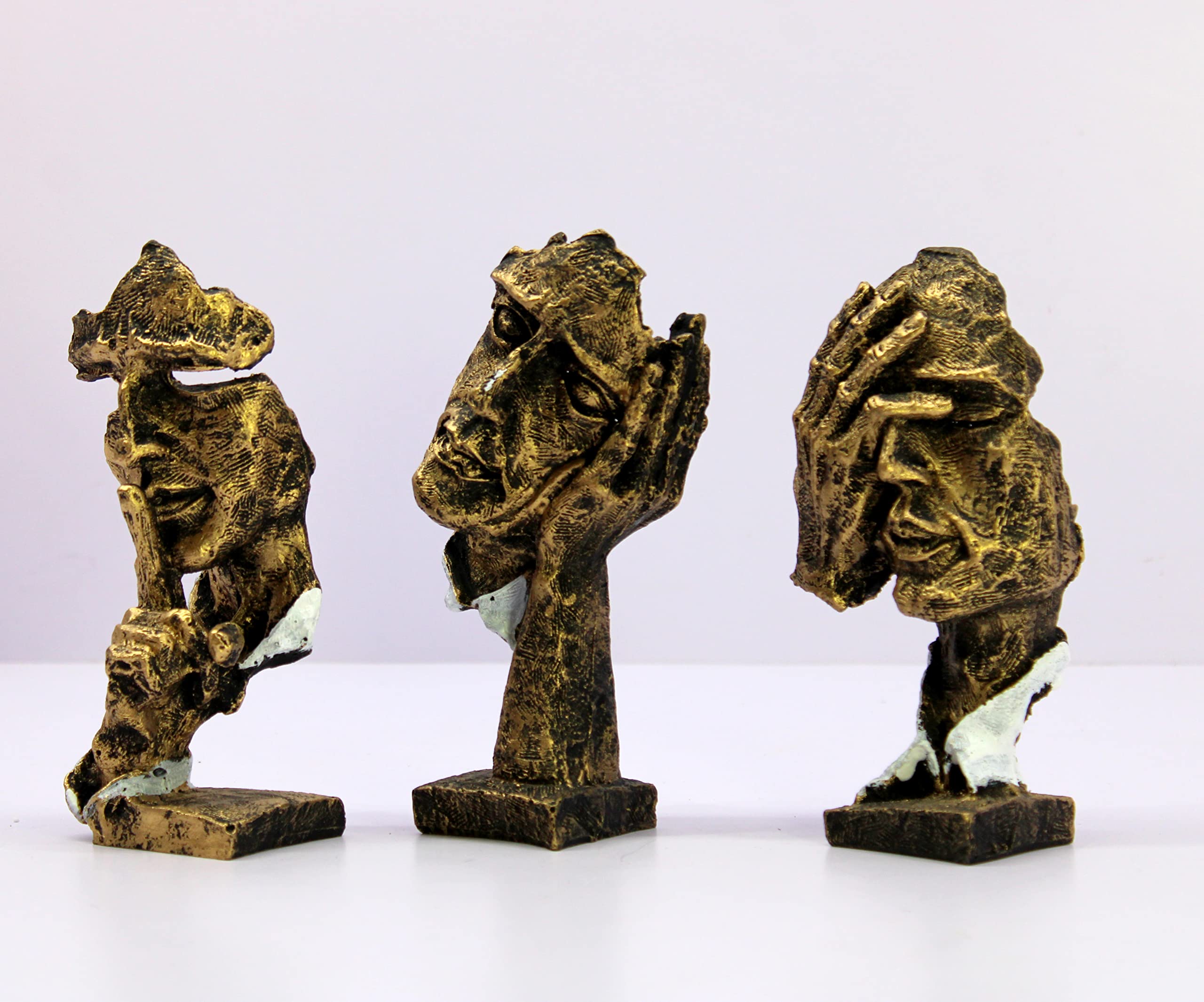 eSplanade Sculptures Zen Visages Humains (Lot de 3) - "Ne Voir, Entendre, dire Aucun Mal | Pièces de déclaration | Décoration d'intérieur en Résine 16,5 cm - Doré.