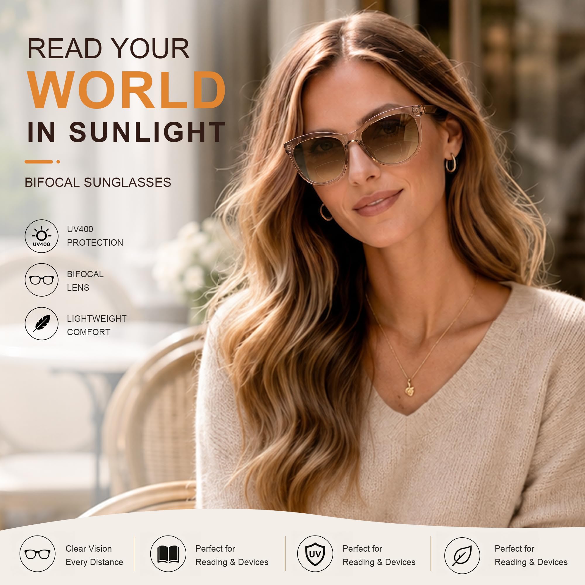 EASY READ Gafas de lectura bifocales para mujer, gafas de sol de moda, protección UV400