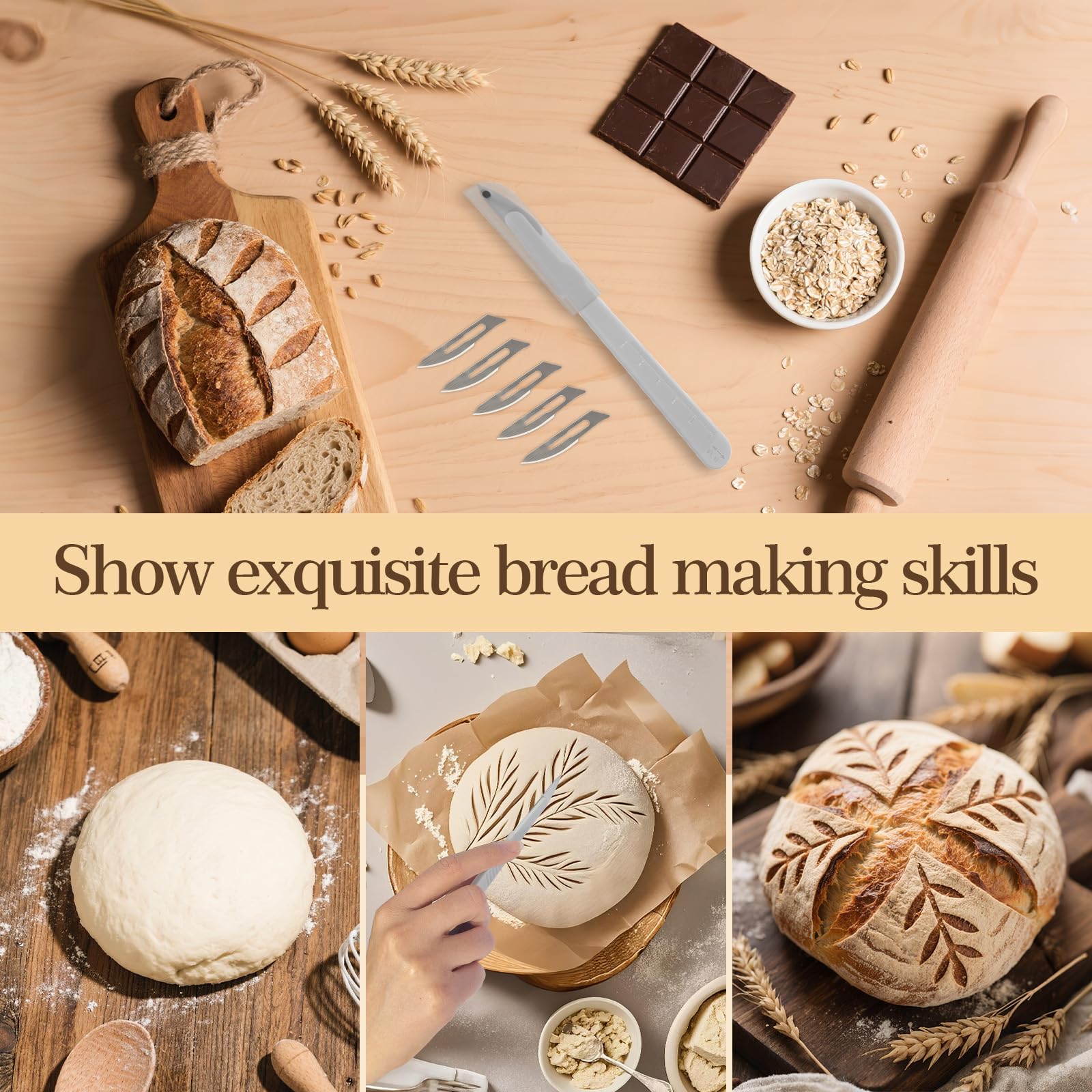 Gärkörbchen Sauerteig Starter Set, Gärkorb Brot mit Brotbackzubehör, Sauerteig Zubehör,Brotbackset, Gärkörbchen，Sourdough starter kit für Bäckerinnen, Frauen, Ehefrauen, Mütter für Brot Backen