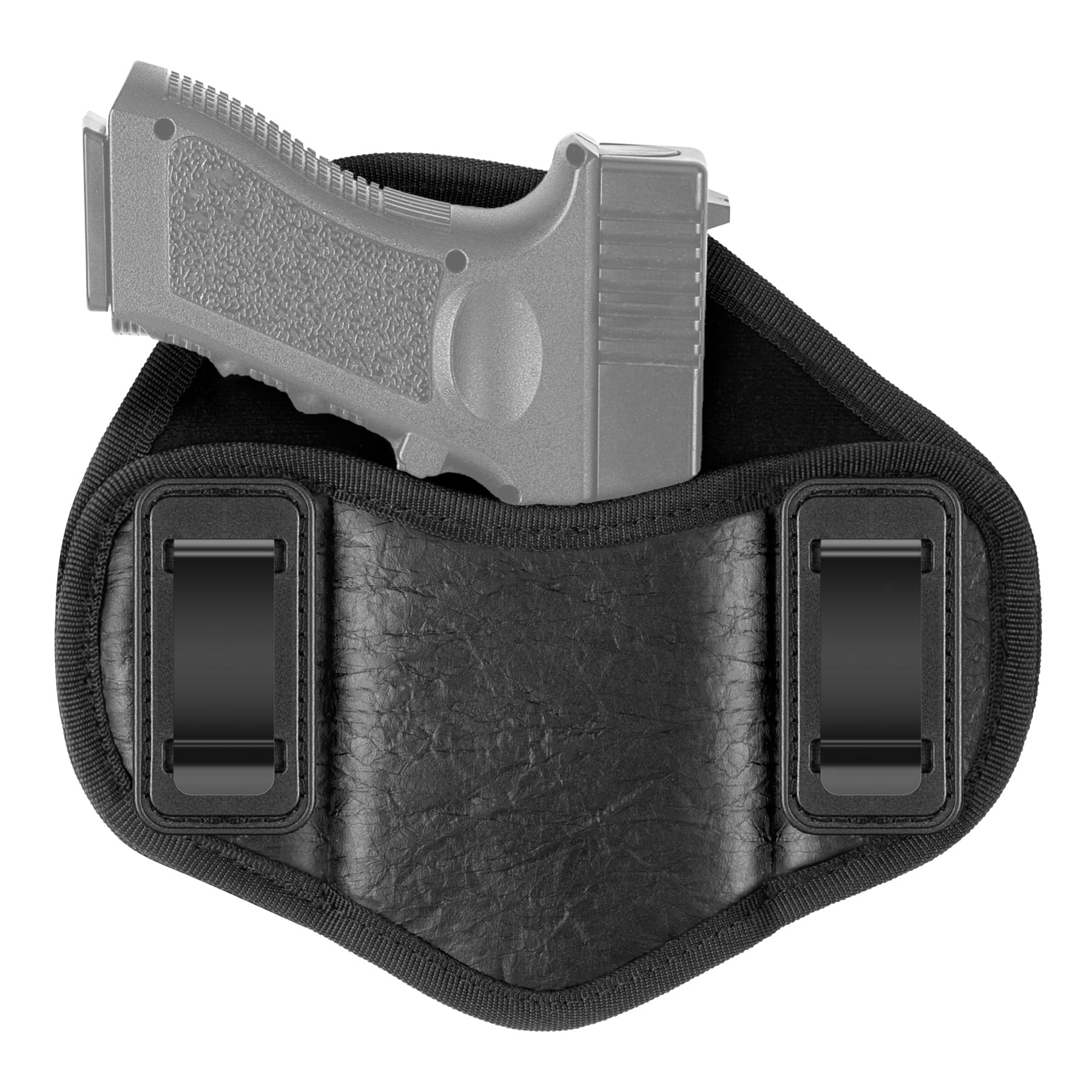 ZONSUSE Universelles IWB Waffenholster, Taktisches Pfannkuchen Holster, Pistolenholster zum Verdeckten Tragen, PU-Leder Pistolentasche für Männer/Frauen, Kompatibel mit Glock, P99 (Ohne Magazintasche)