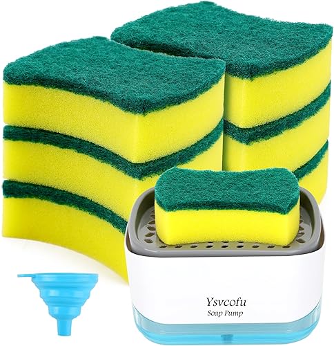 Miniatura 1 de 6 esponjas de limpieza de cocina, 1 embudo de silicona plegable, 1 dispensador de jabón para platos para juego de cocina por Ysvcofu bomba de