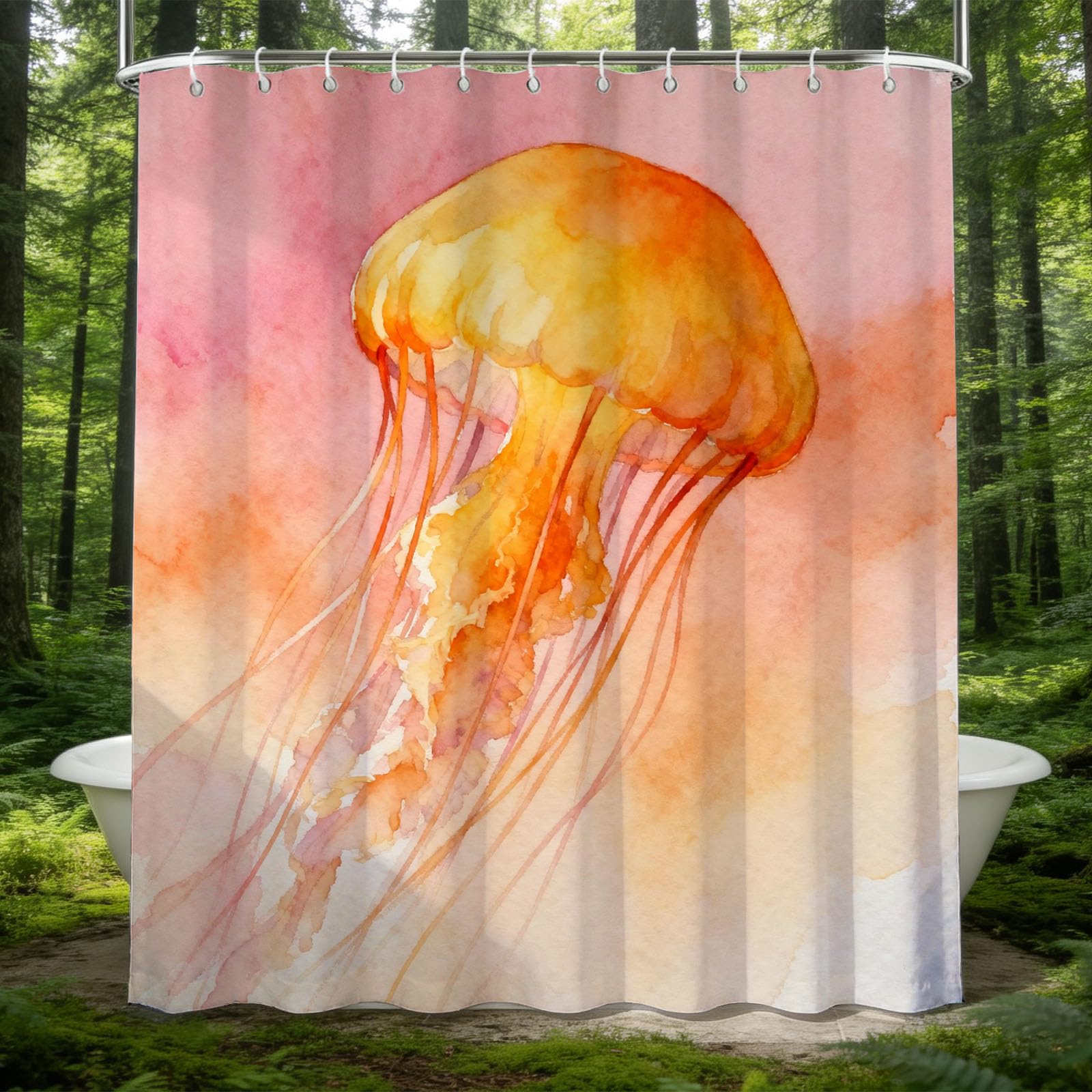 Rideau de douche 200x200 méduse aquarelle en polyester imperméable