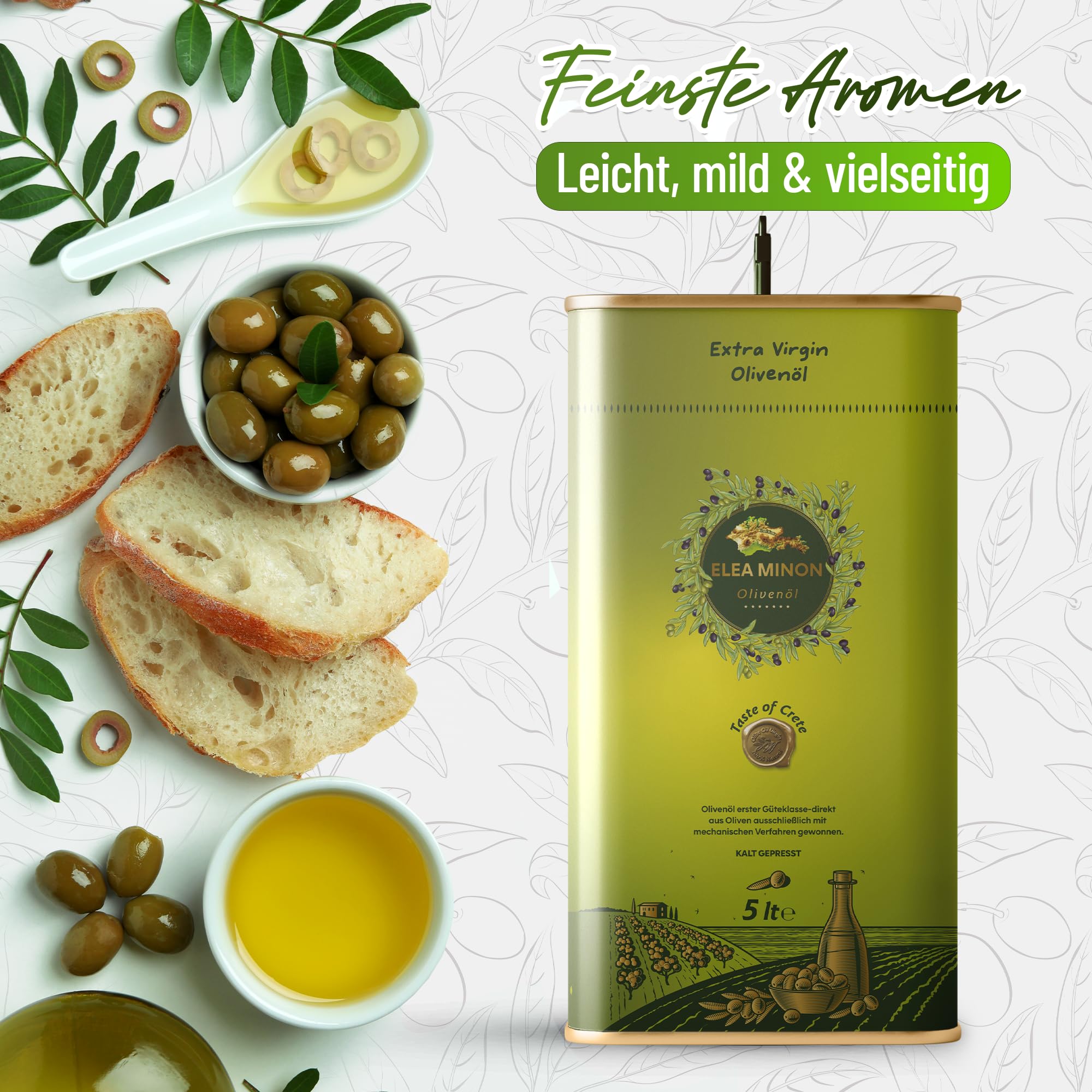 Extra Natives Olivenöl 5 Liter (kaltgepresst) – Griechisches Olivenöl aus Kreta, Premium Qualität mit Ausgießer, geeignet für Salate & Kochen, ohne Zusätze