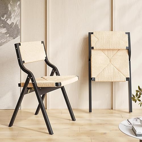 Miniatura 8 de Sillas plegables de madera, sillas plegables, sillas de cuero de madera para interiores, sillas de comedor apilables para cocina y comedor, asiento