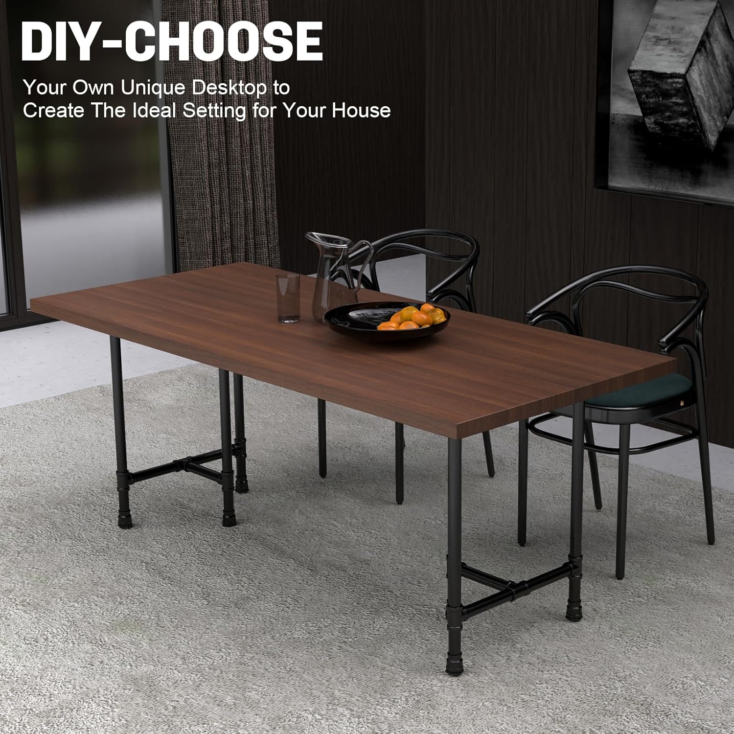 28 Inch Industrial Table Legs, Heavy Duty Black Iron Pipe Table Legs for Coffee Tables, Desks & Nightstands, Dark Grey Black Vintage Metal Frame, Rustic Mid-Century Style DIY Desk Leg Kit (2 Pack)