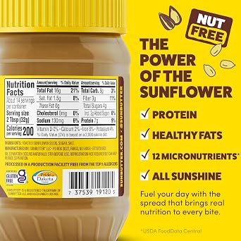 SunButter Original Sunflower Seed Butter, 16 oz Nut-Free Spread with 7g Plant-Based Protein, Roasted Rich & Savory Flavor, Smooth Texture | Vegan, Kosher & Non-GMO
