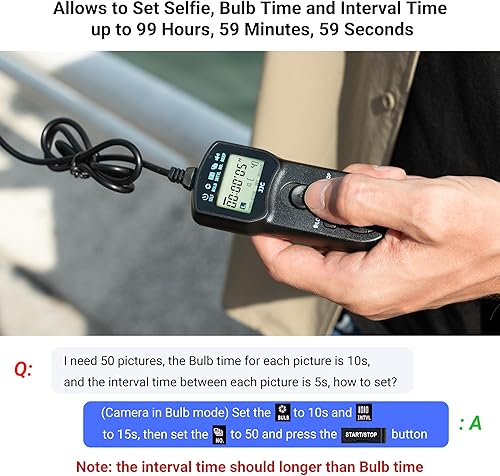 Miniatura 3 de JJC Temporizador intervalómetro de control remoto para Canon EOS Rebel T6 T7 2000D 90D 80D 70D 60Da 77D T8i T7i T6i T6s SL3 SL2 T5i T4i T3i T2i EOS