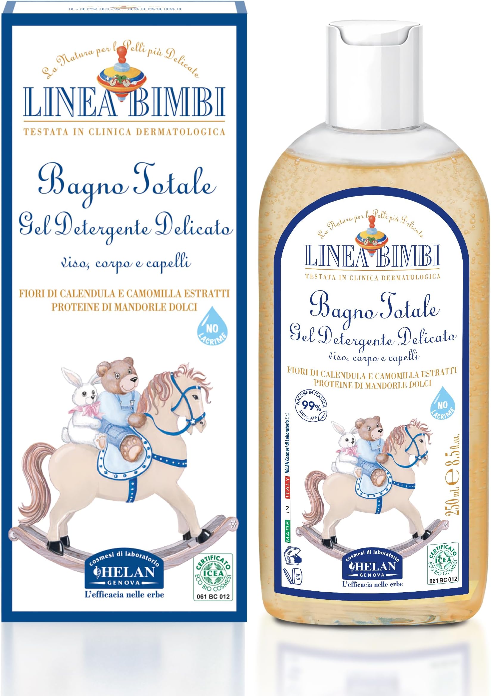 Linea Bimbi BIO, Baby Shampoo and Body Wash, Baby Wash Gel with Marigold & Chamomile Flower Extracts, Kids Shampoo & Gentle Cleanser with Sweet Almond Protein for Baby Bath, Made in Italy 250ml