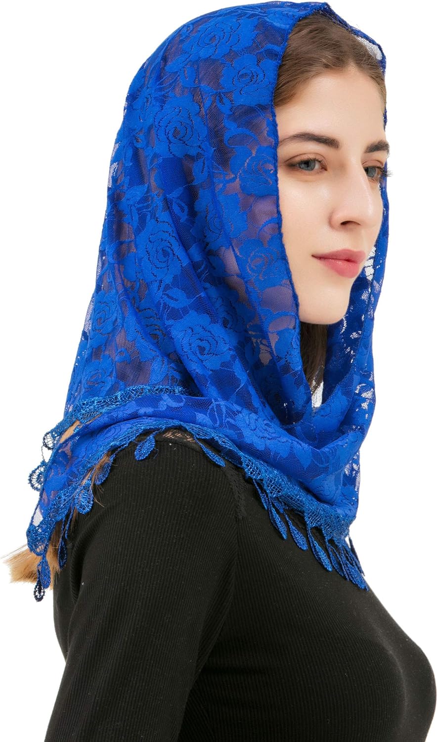 Vista 2 de PAMOR Mass Veil Triangle Mantilla Cathedral Head Cover Chapel Velo Encaje Chal Bufanda Latina