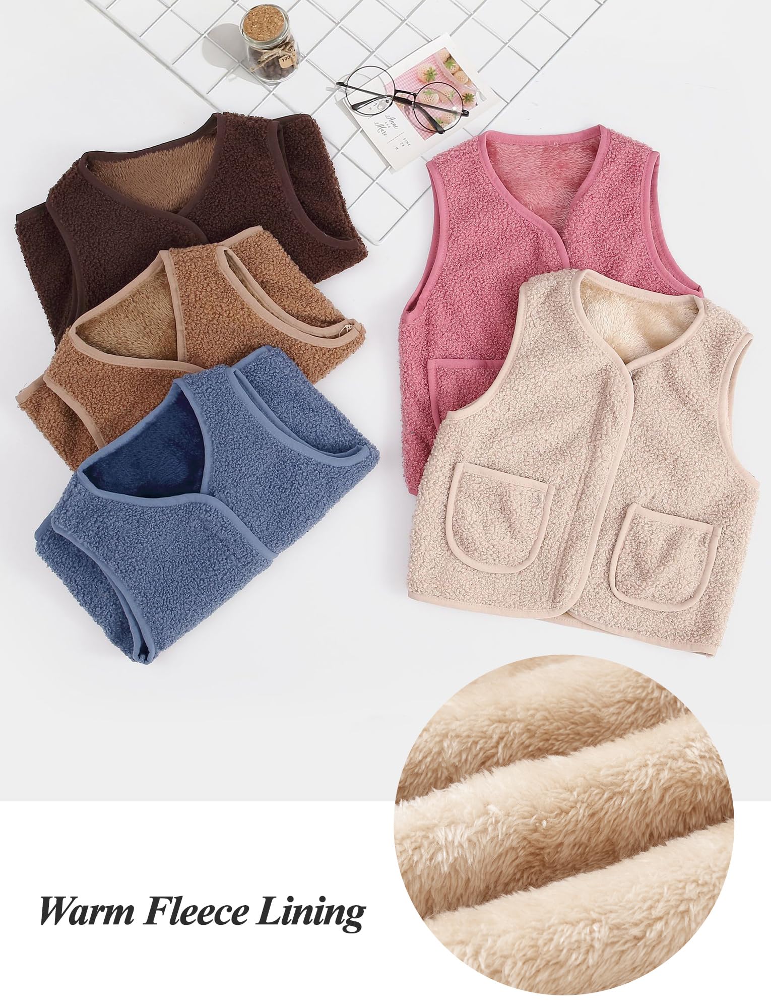 SEAUR Enfant Gilet Polaire Garçons Fille Veste Sans Manches avec Fermeture Éclair Printemps Automne Hiver Chaude Manteaux 80-160CM