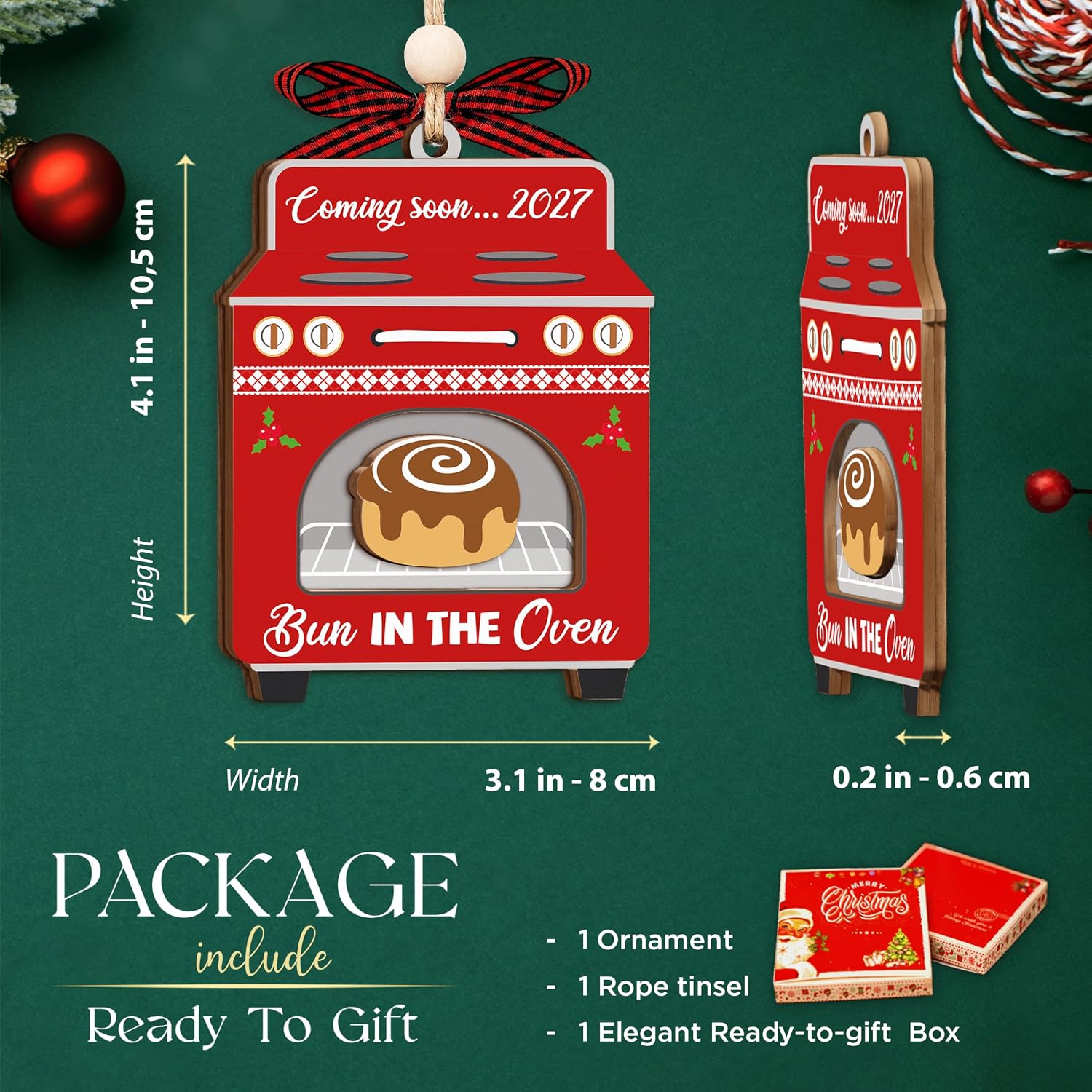 Baby Announcement Ornament - Bun in The Oven - Christmas Pregnancy Reveal image 2