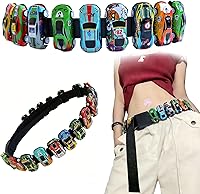 Y2K Car Belt Men Women: 16 Rolling Toy Cars, 47" Nylon Strap, Metal-Free Buckle - Dopamine Streetwear Festival Accessory