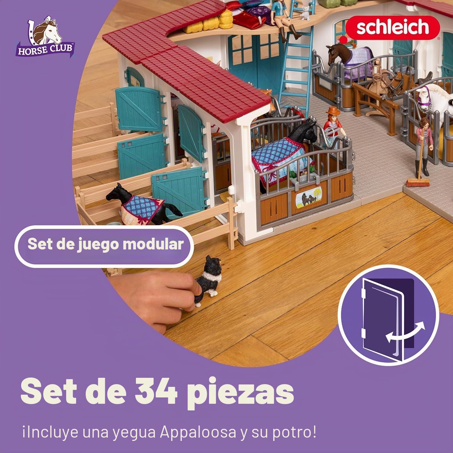 Schleich Horse Club | Box para yegua y Potro 42611 | Set de 34 Piezas