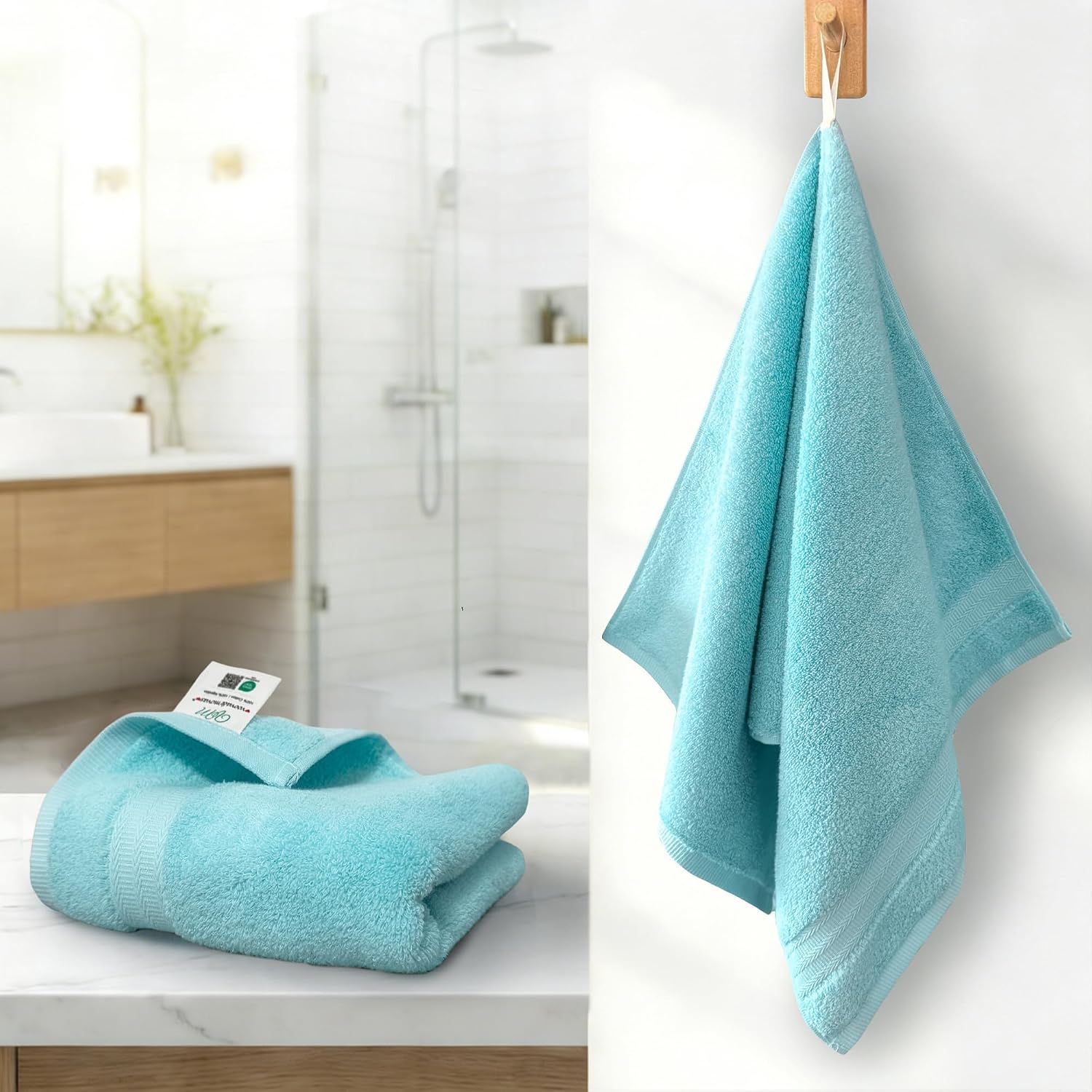 VOOVA & MOVAS Aqua Green Hand Towels 2 Pack, 100% Cotton, 13x29 in