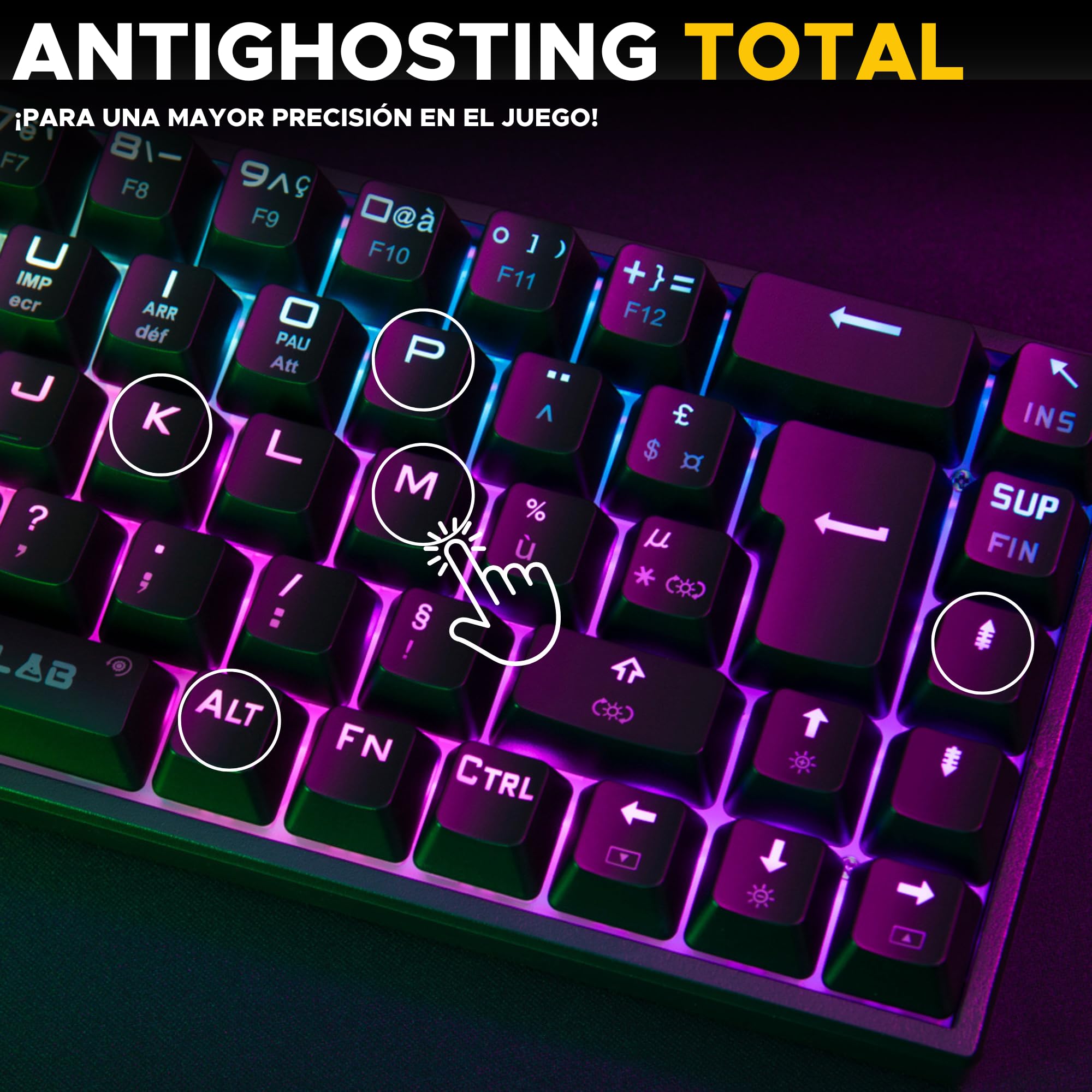The G-Lab Keyz Titanium - Teclado Mecánico Gaming 65% Negro QWERTY ES | Con Cable USB, Formato 65%, Switch Rojo, RGB Personalizable, Anti-Ghosting, Macros, Negro