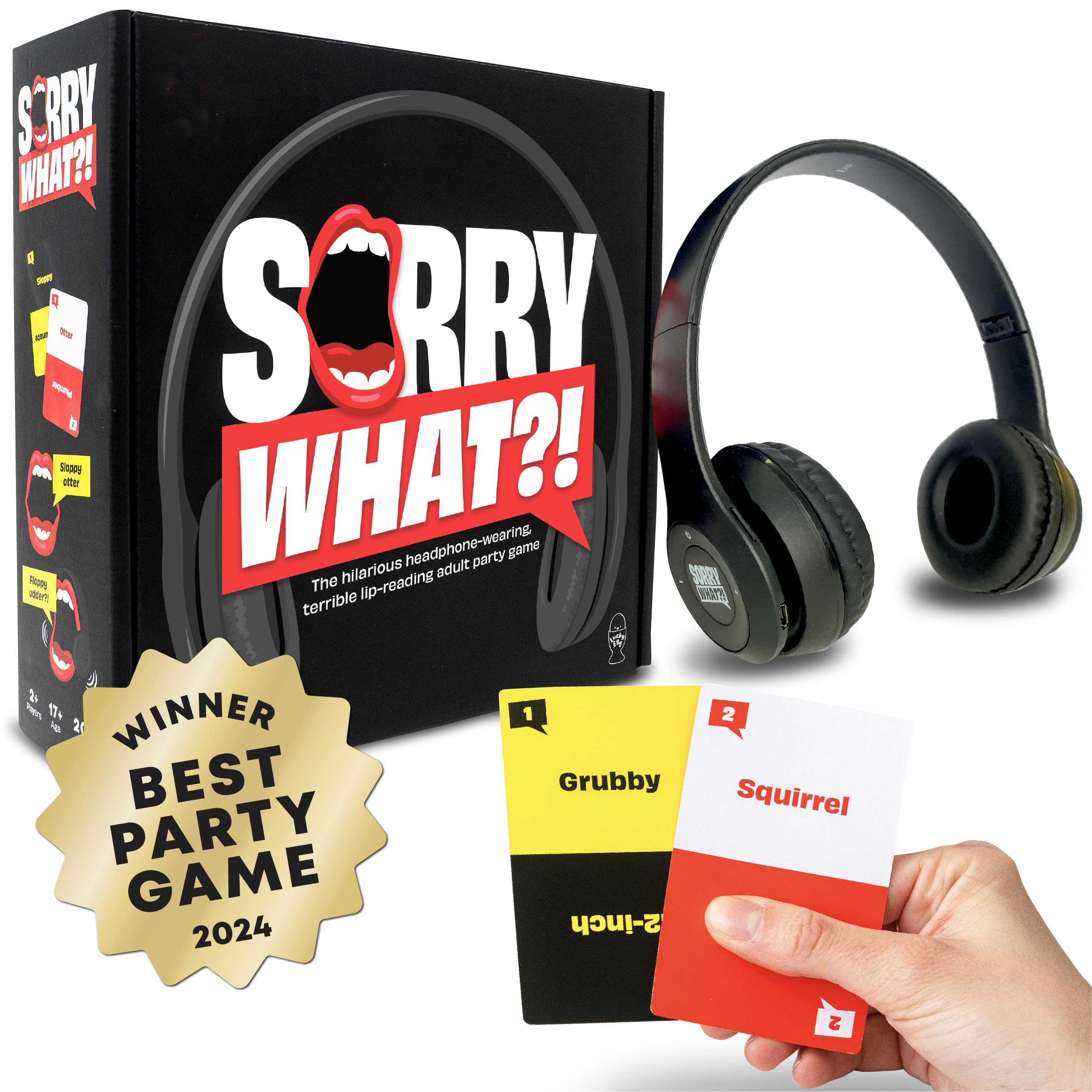 Sorry What Game - Uncensored Lip Reading Party Games for Adults - Based On The Headphone Challenge TikTok Trend - 2+ Players 40,000 Funny Phrase Combos - Card Games for Adults & Friends (Ages 17+)