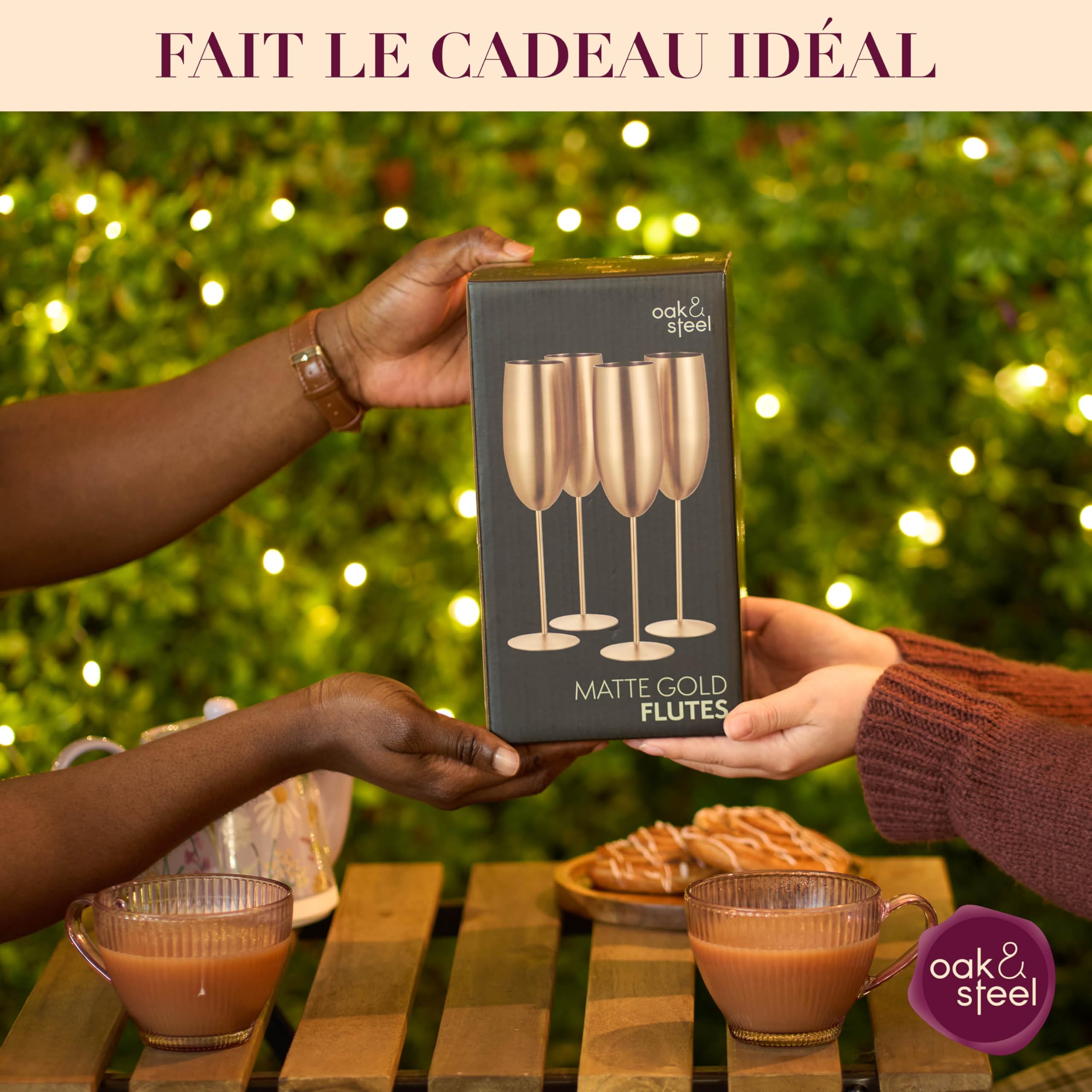 Oak & Steel - 4 Flûtes À Champagne En Acier Inoxydable Avec Boîte Cadeau, Or Mat - 284 Ml