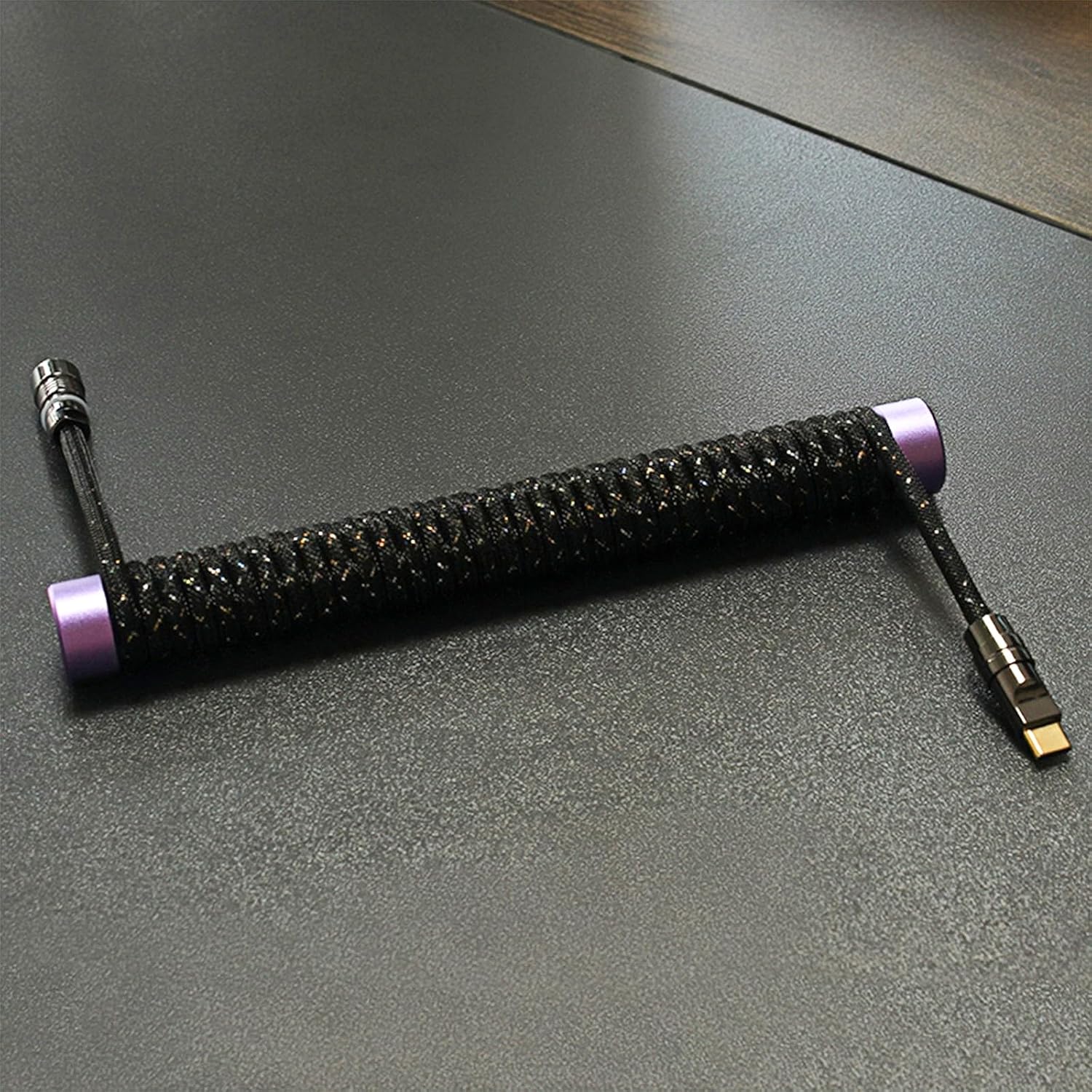 Flash Diamond Mechanical Keyboard Cable Wire USB C Cable,Two Set Detachable Aviation Plug Keyboard Cables, 59" to 78.7" USB-A to Type-C, for Gaming & Typing(Black+Purple)