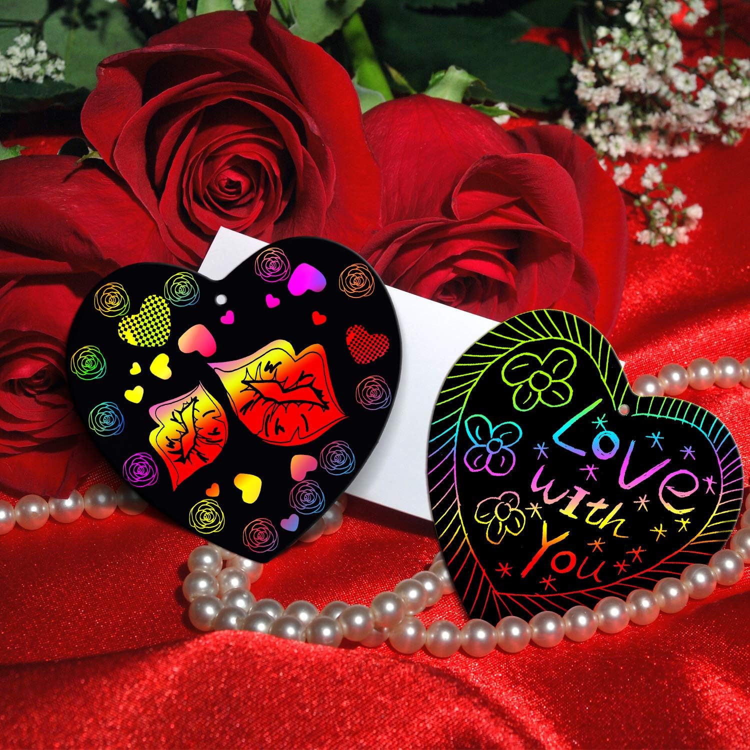 Blulu 60 Pcs Valentine Day Gifts Cards with Scratch Heart Shaped Scratch Paper Craft Art for DIY Valentine's Day Wedding Party Favor Decor